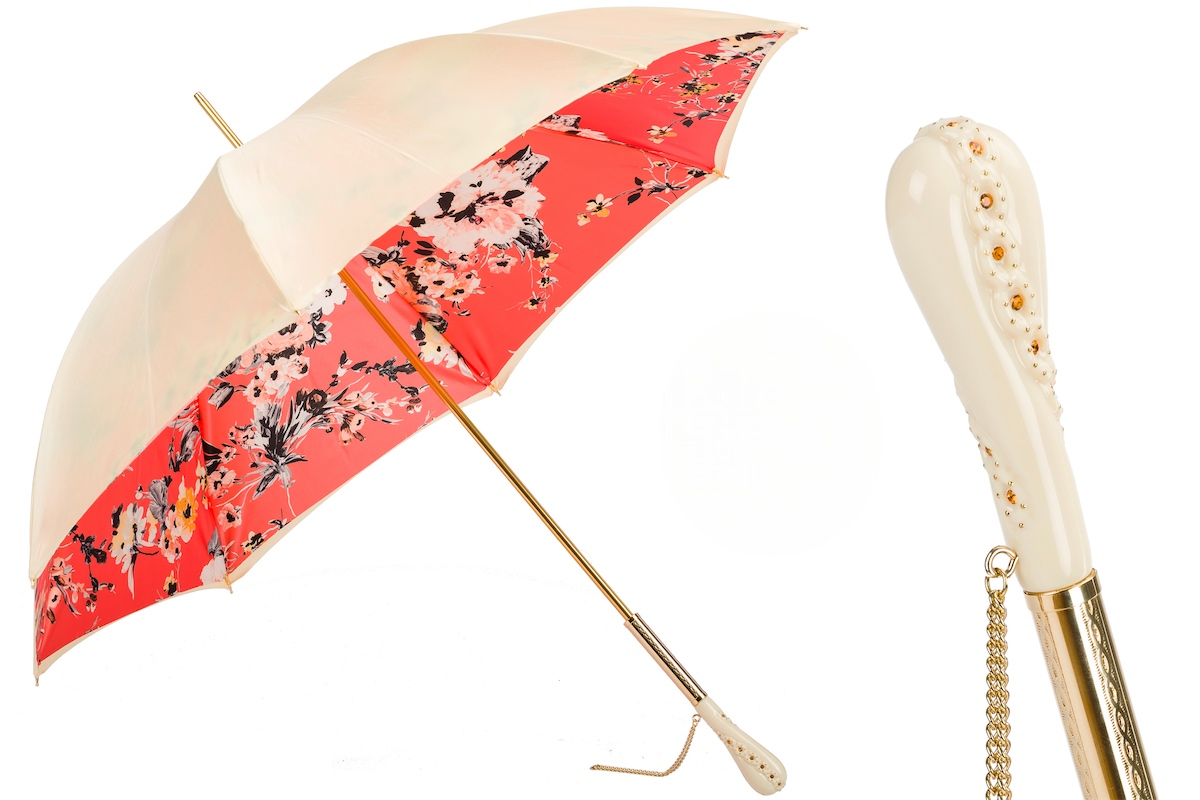 Vintage Umbrella – Flowered Manual Double Cloth Canopy with Swarovski Crystals Handle