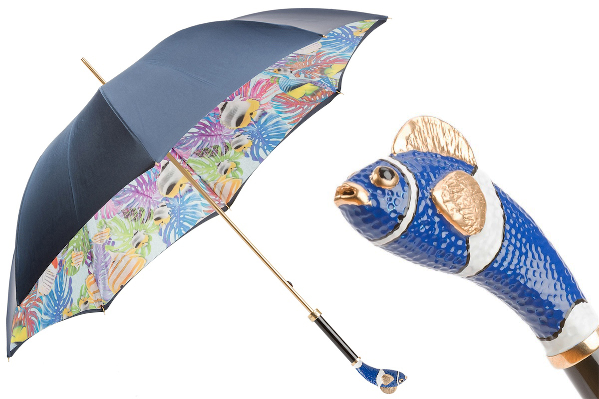 Double Cloth Umbrella - Handmade Italian Rain Umbrella with Enameled Brass Handle