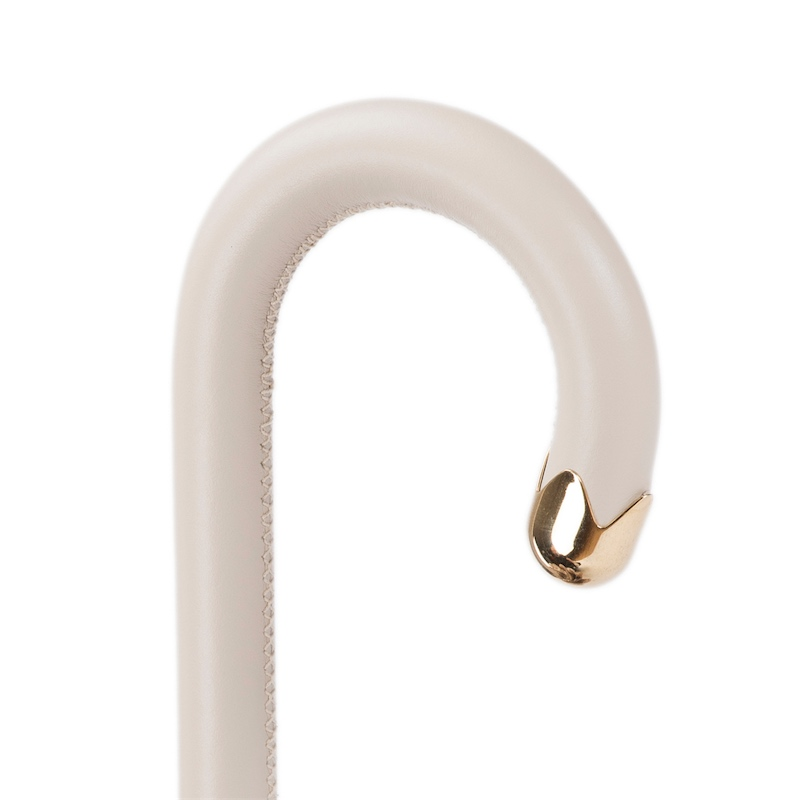 Ivory Double Cloth Umbrella – Manual Opening, Handmade Italian Luxury Leather Handle