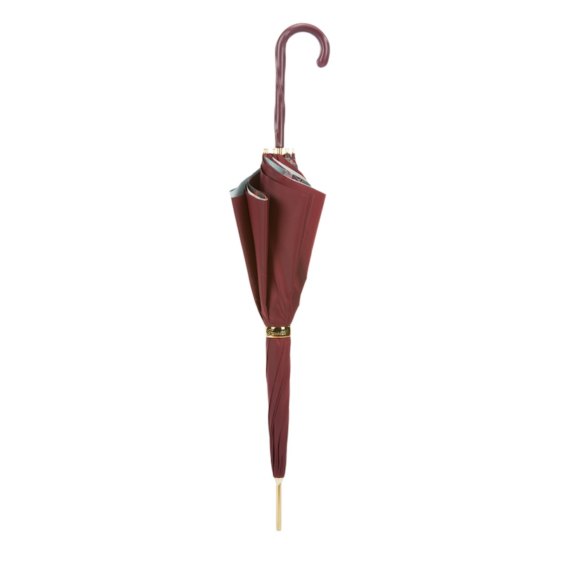 Classic Burgundy Umbrella – Handmade Italian Leather Handle, Manual Open Rain Protection