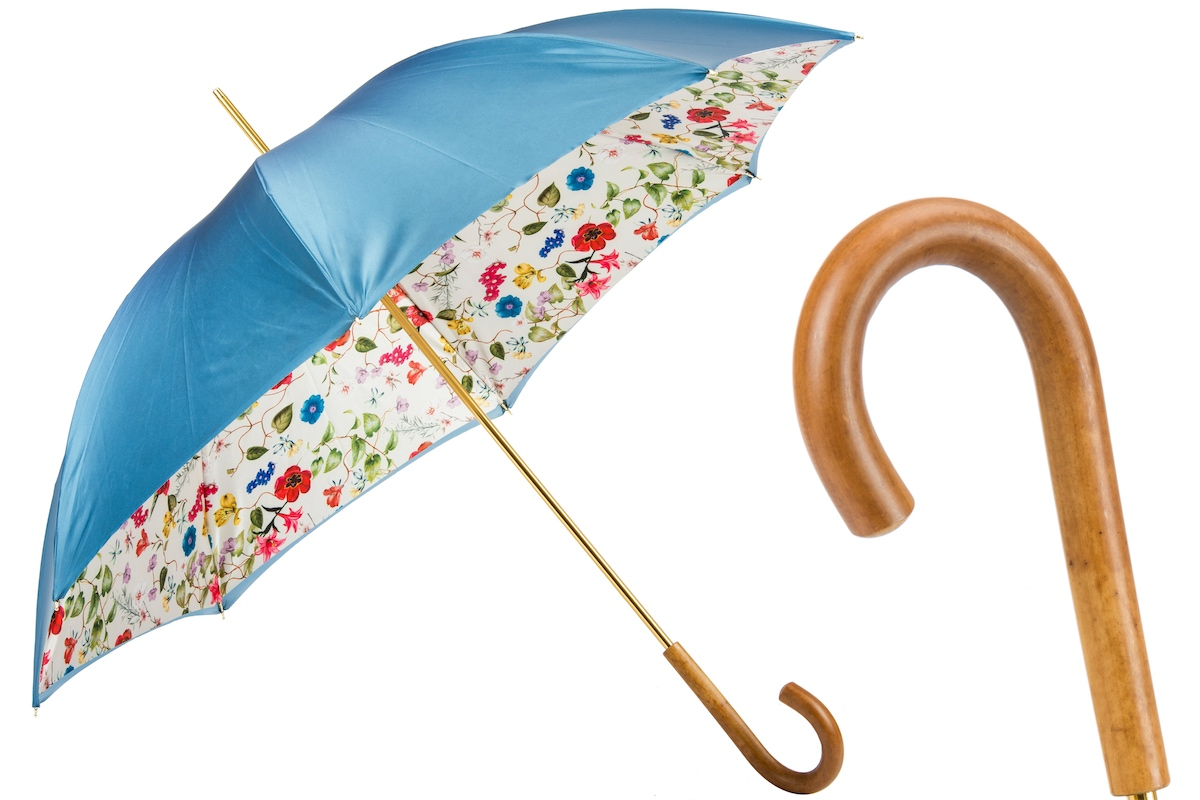 Handmade Italian Umbrella – Floral Rain Umbrella with Wooden Handle | Pasotti