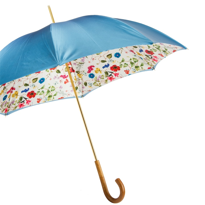 Handmade Italian Umbrella – Floral Rain Umbrella with Wooden Handle | Pasotti