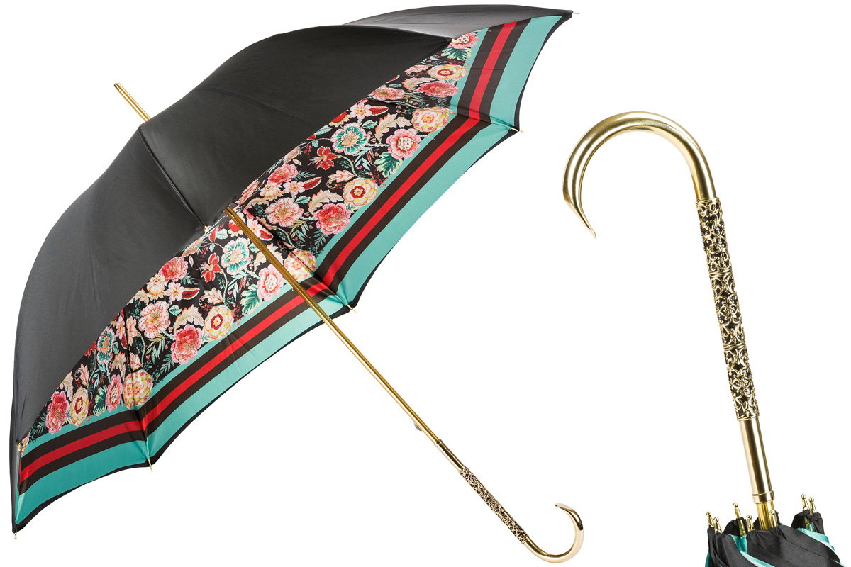 Classic Vintage Umbrella – Double Cloth Rain Protection with Jeweled Brass Handle