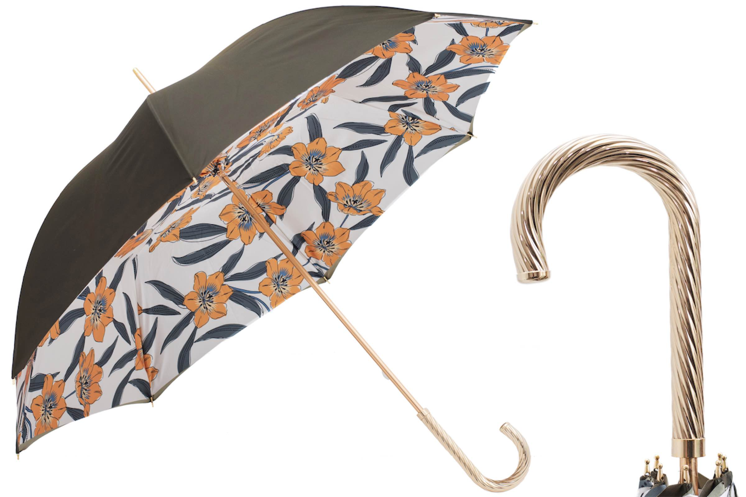 Yellow Flower Umbrella – Handmade Italian Rain Umbrella with Floral Canopy