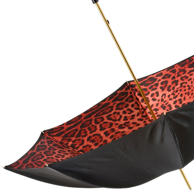 Red Leopard Umbrella - Manual Opening Double Cloth Canopy With Acetate Handle