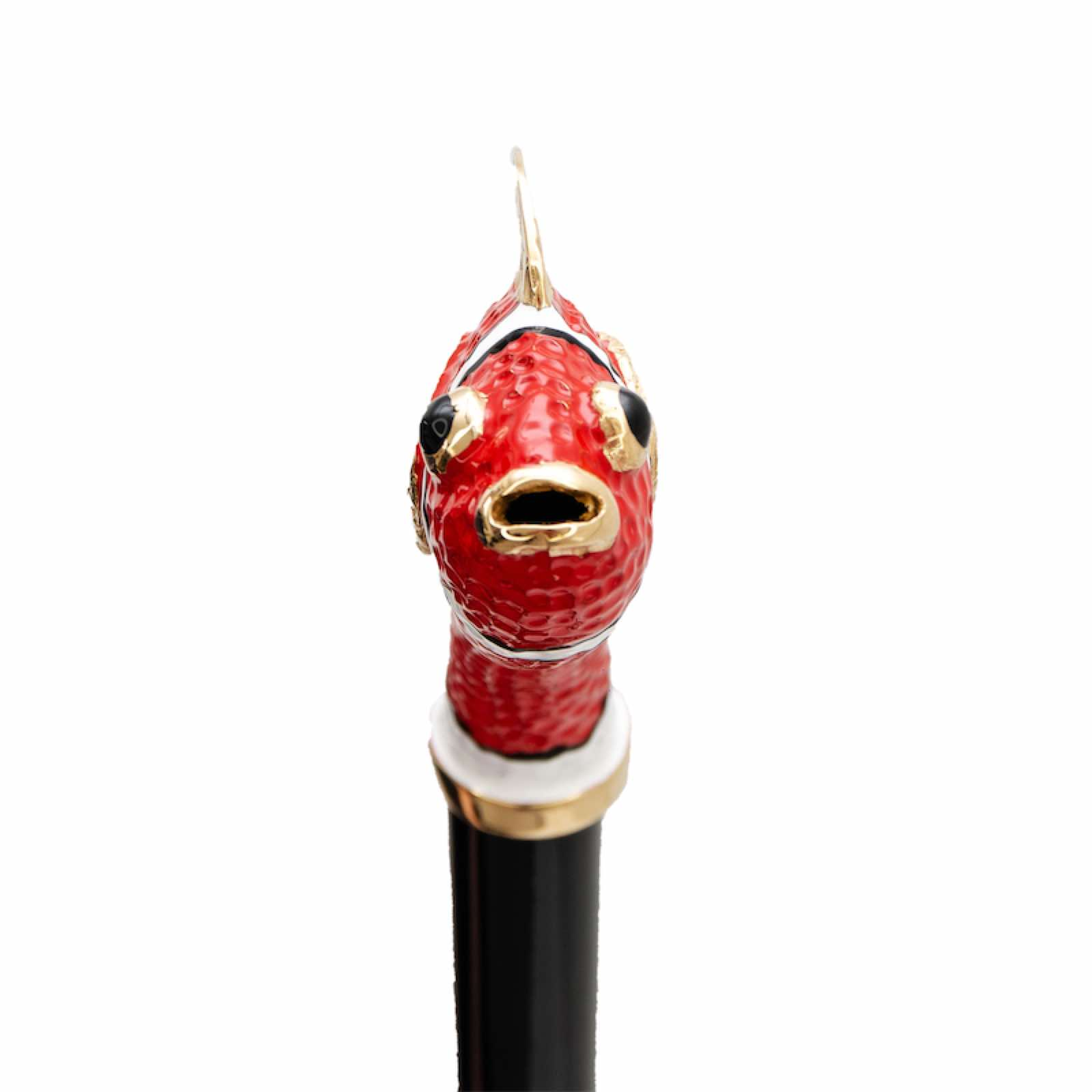 Double Cloth Umbrella – Red Fish Pattern, Enameled Brass Handle, Italian Handmade Rain Gear