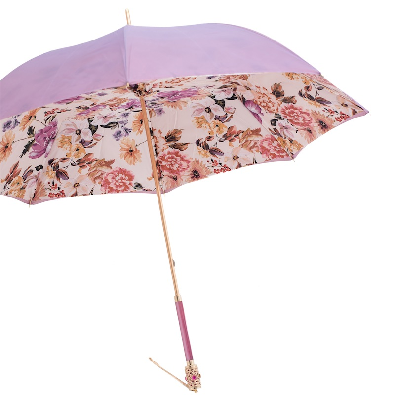 Handcrafted Floral Umbrella – Light Purple Rain Protection Accessory with Jeweled Handle