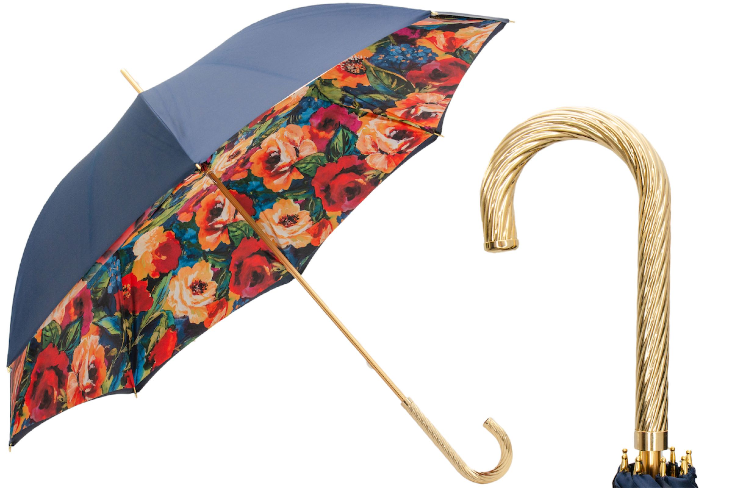 Italian Floral Umbrella – Handmade Luxury Rain Protection Accessory with Brass Handle