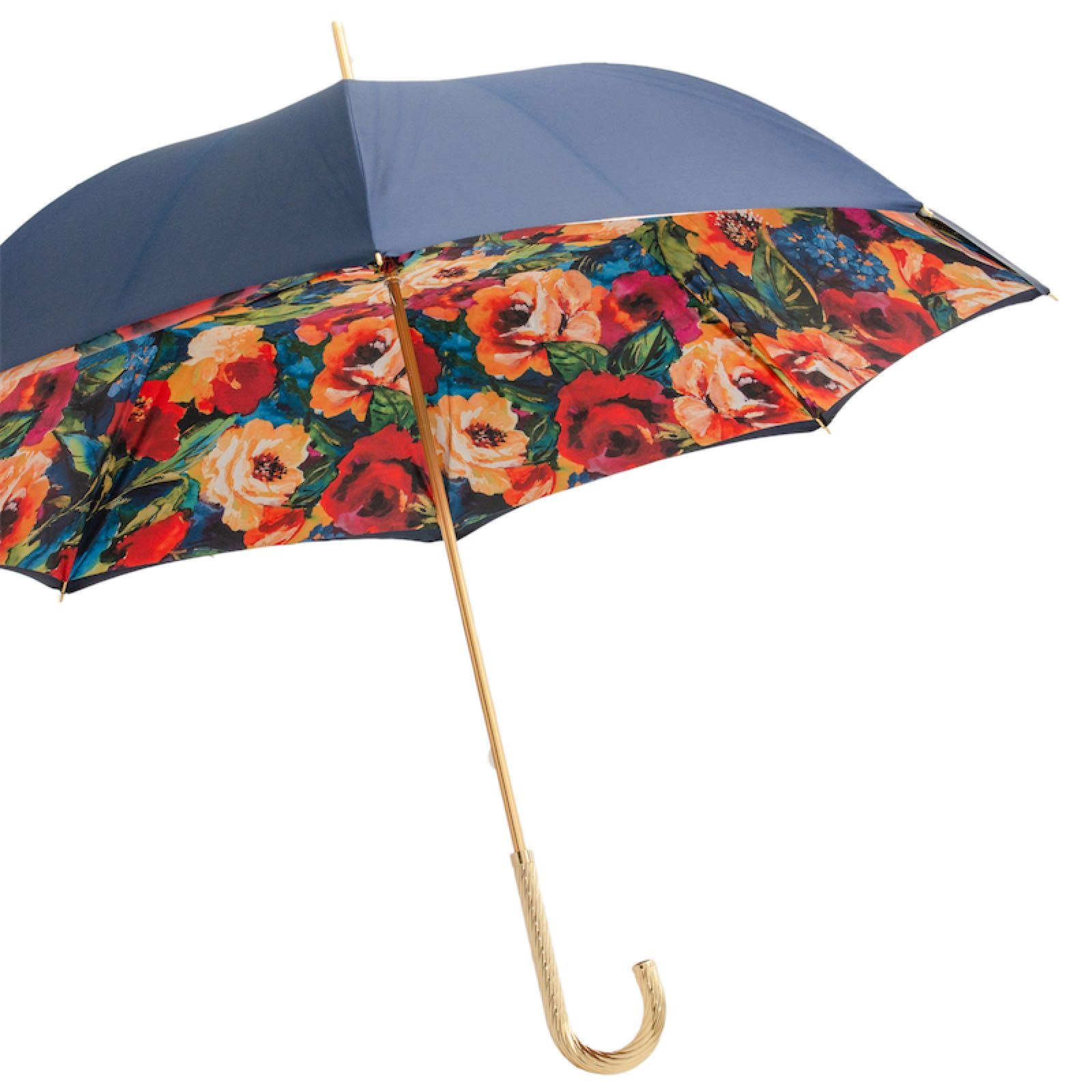 Italian Floral Umbrella – Handmade Luxury Rain Protection Accessory with Brass Handle