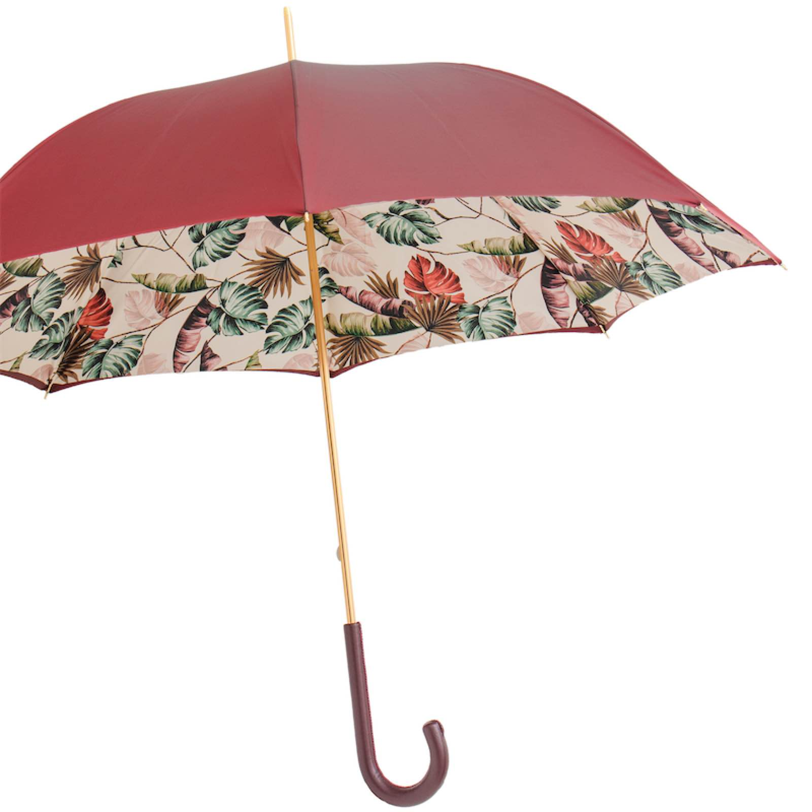 Leather Handle Umbrella – Handmade Italian Tropical Bordeaux Rain Protection