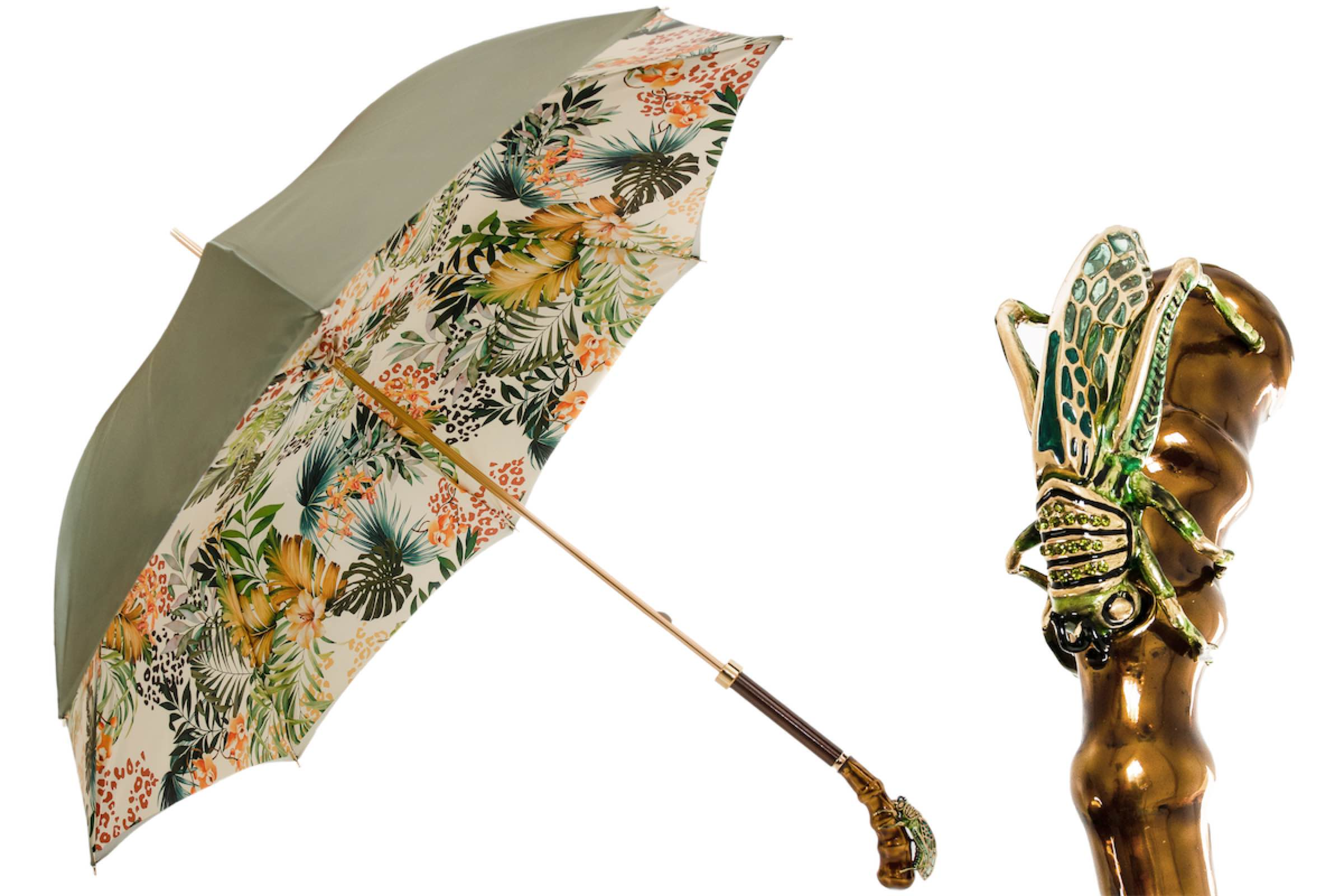 Enameled Brass Umbrella – Manual Rain Umbrella with Polyester Canopy, Handmade Italian Style
