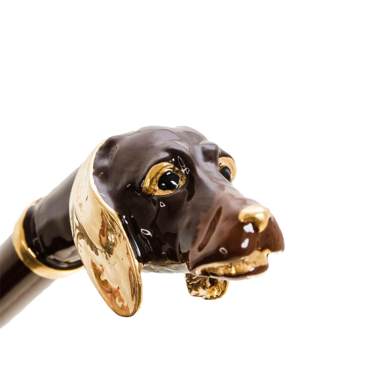 Pasotti Dachshund handle green rain umbrella with handcrafted Italian design and enameled brass handle.
