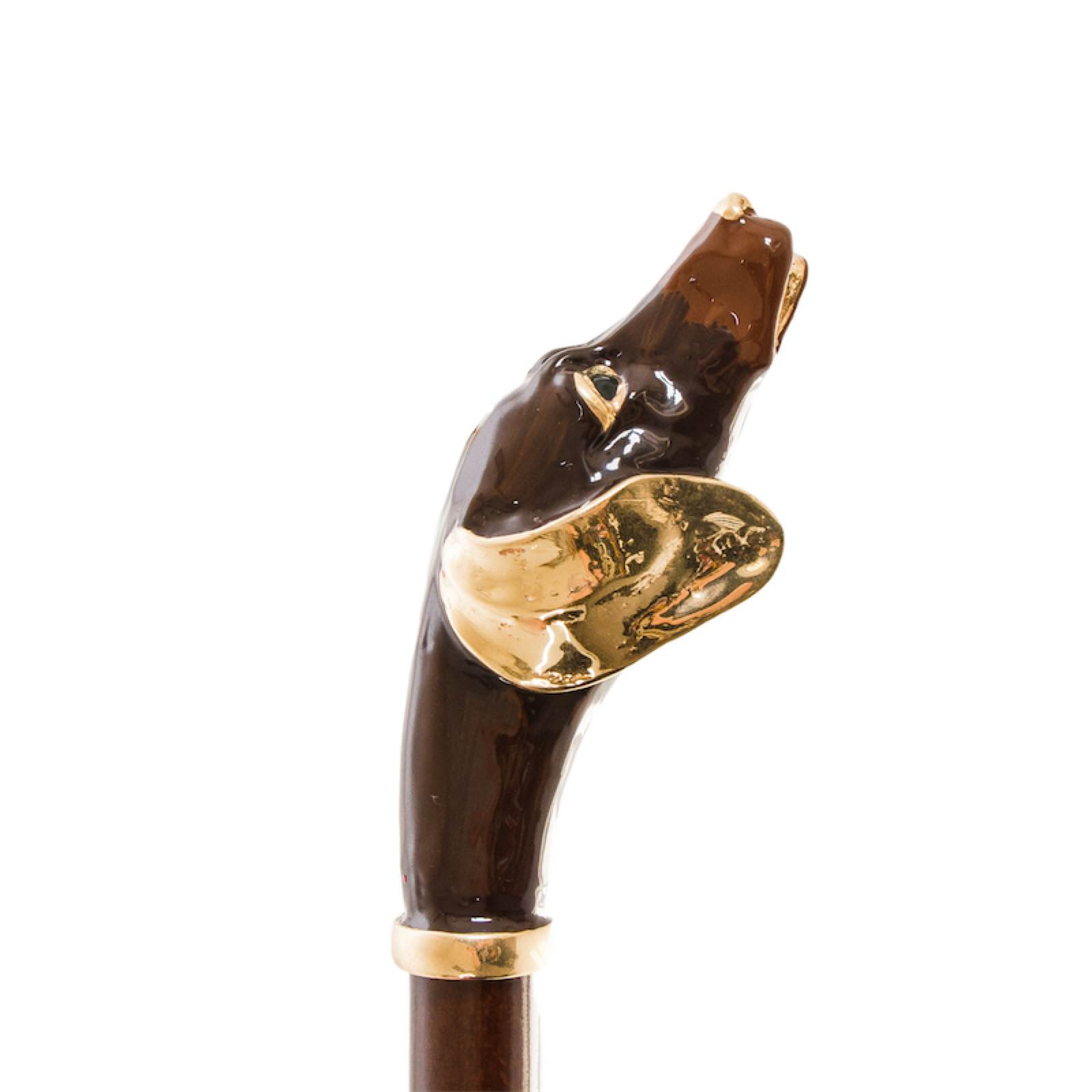 Pasotti green handcrafted Italian rain umbrella with enameled brass handle featuring a dachshund design.
