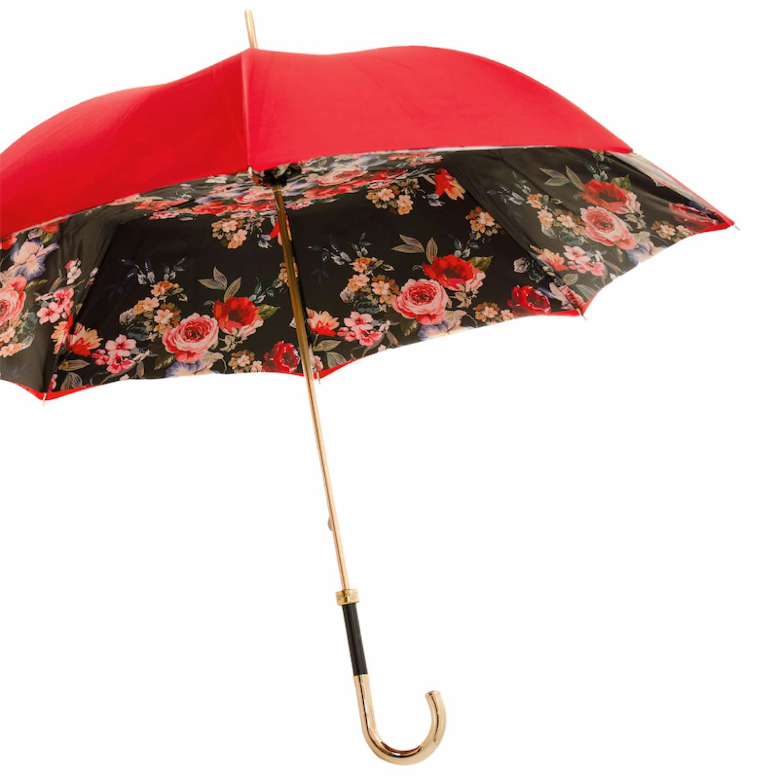 Manual Opening Umbrella – Handmade Italian Red Canopy With Brass Handle
