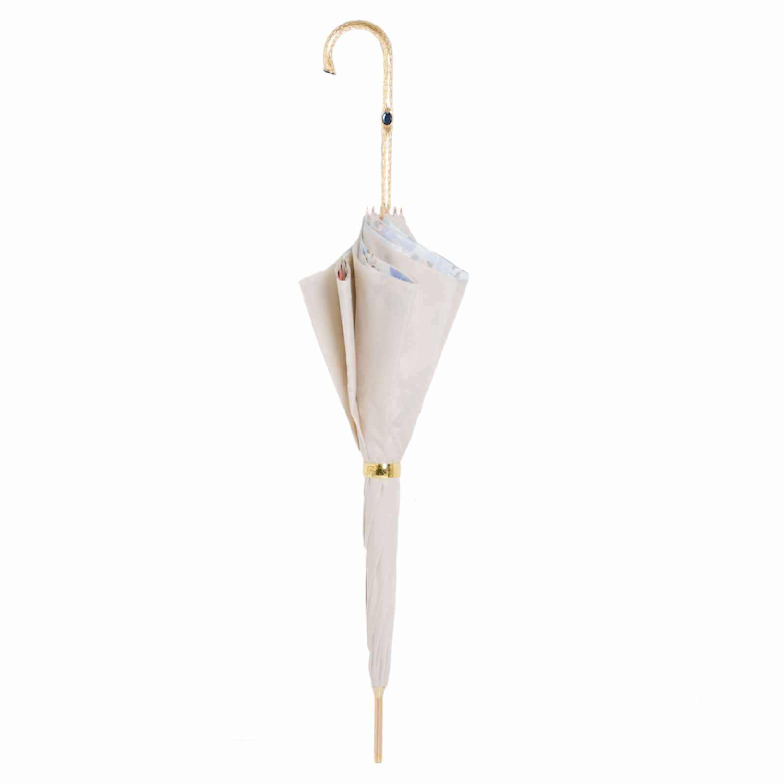 Ivory Floral Umbrella – Brass Handle Manual Open | Italian Handmade Rain Gear