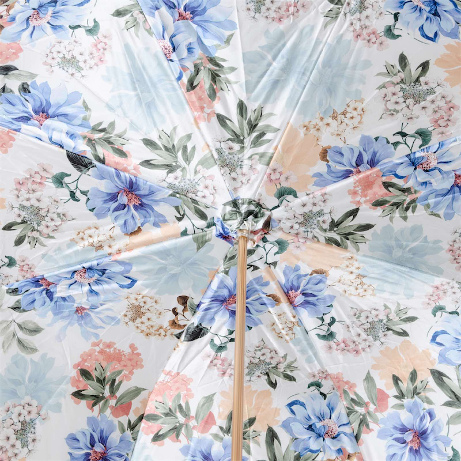 Ivory Floral Umbrella – Brass Handle Manual Open | Italian Handmade Rain Gear