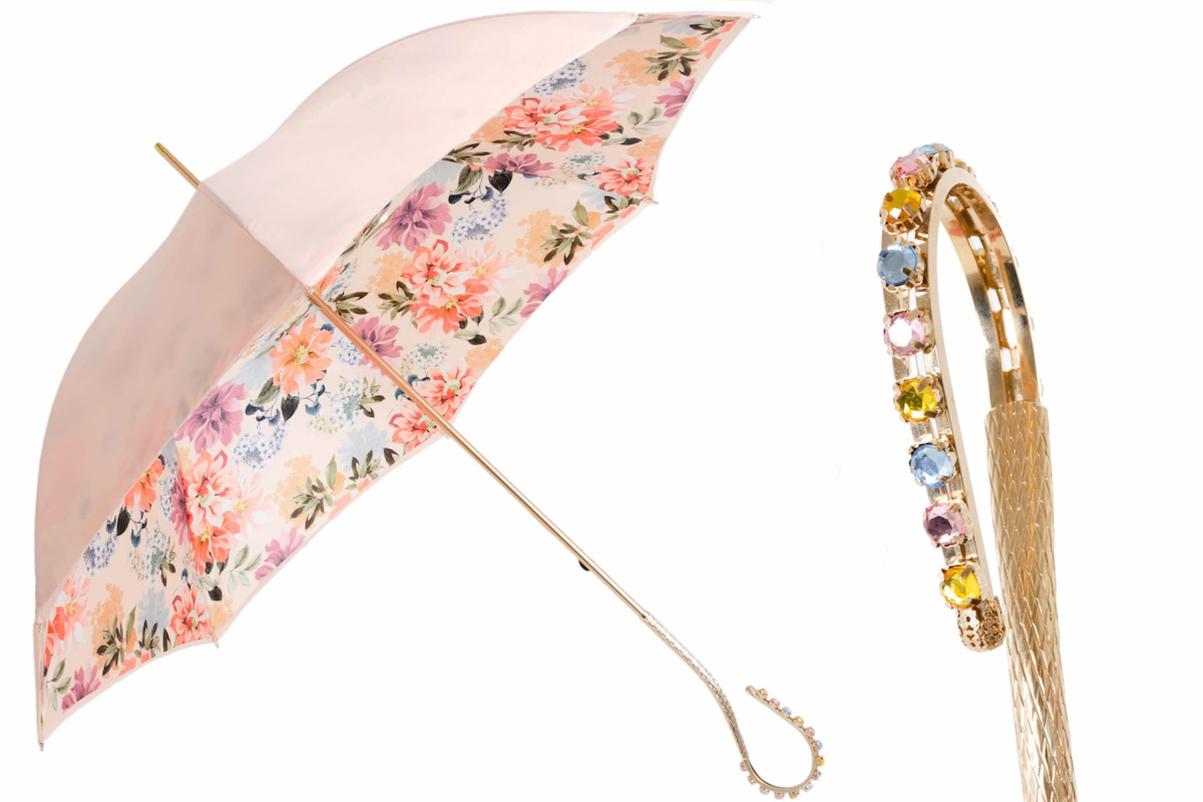 Luxury Jeweled Umbrella – Handmade Italian Designer Rain Accessory With Pink Canopy