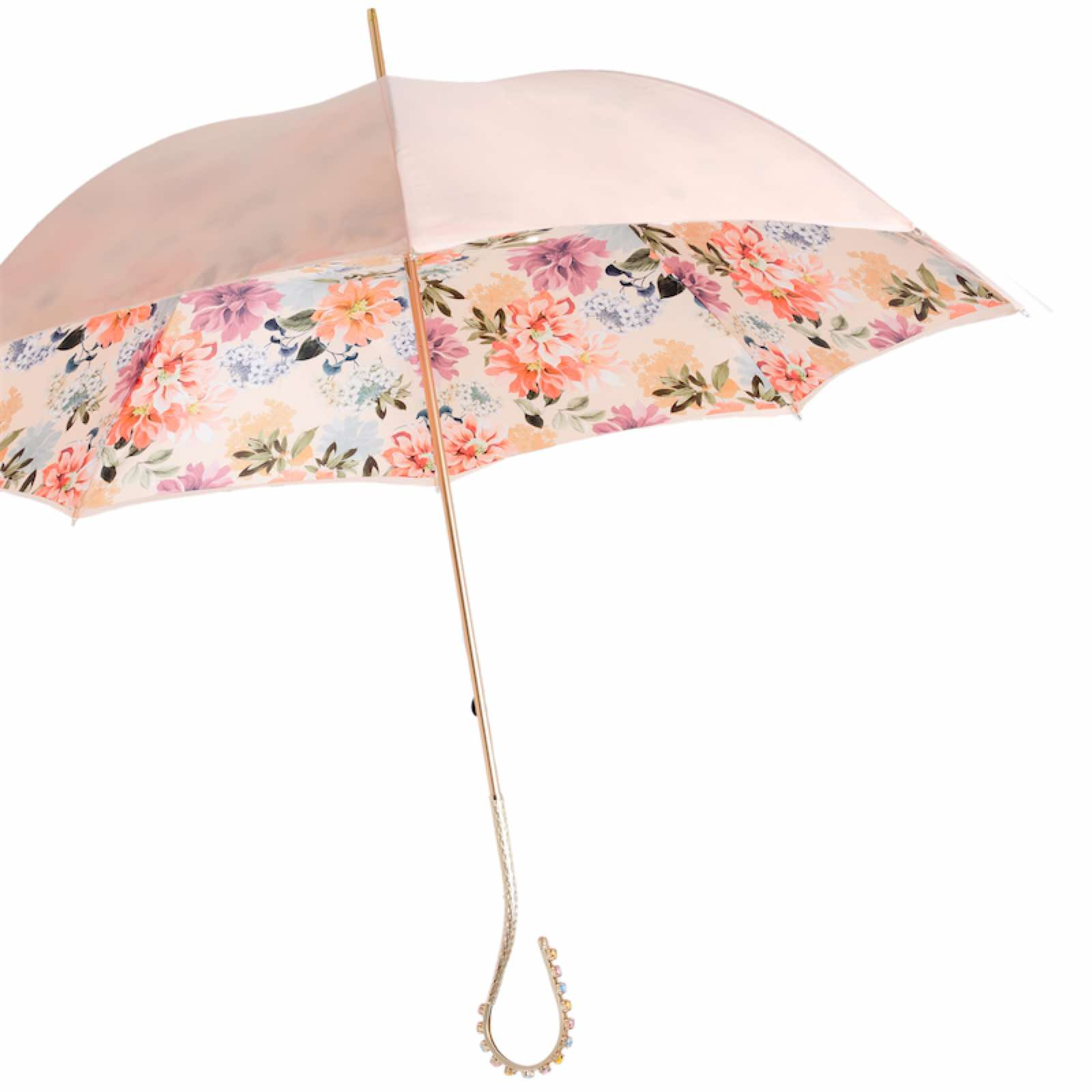 Luxury Jeweled Umbrella – Handmade Italian Designer Rain Accessory With Pink Canopy
