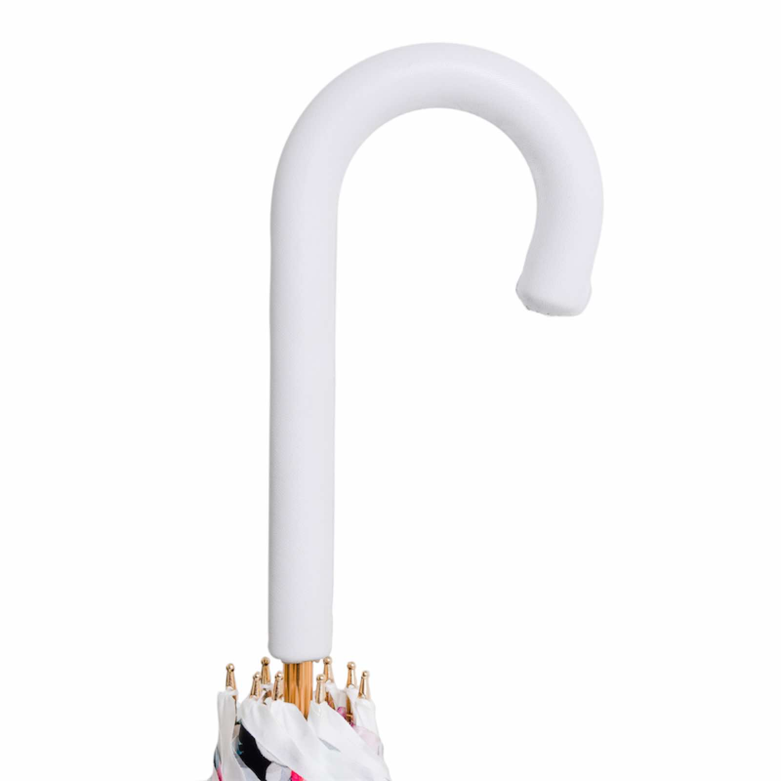 White Flower Umbrella – Handmade Italian Rain Umbrella with Leather Handle