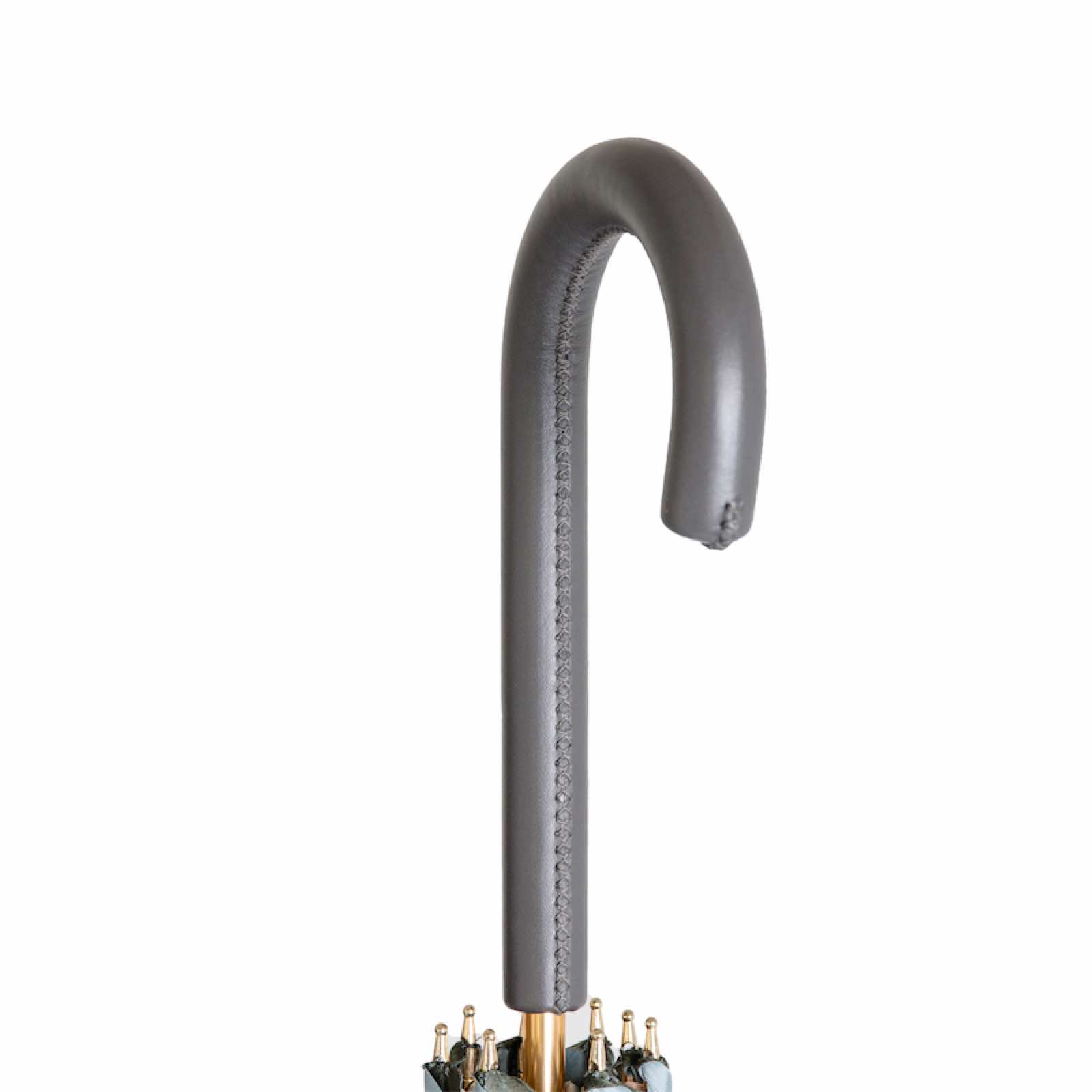 Grey Floral Umbrella – Handmade Italian Rain Umbrella with Leather Handle & Flower Print