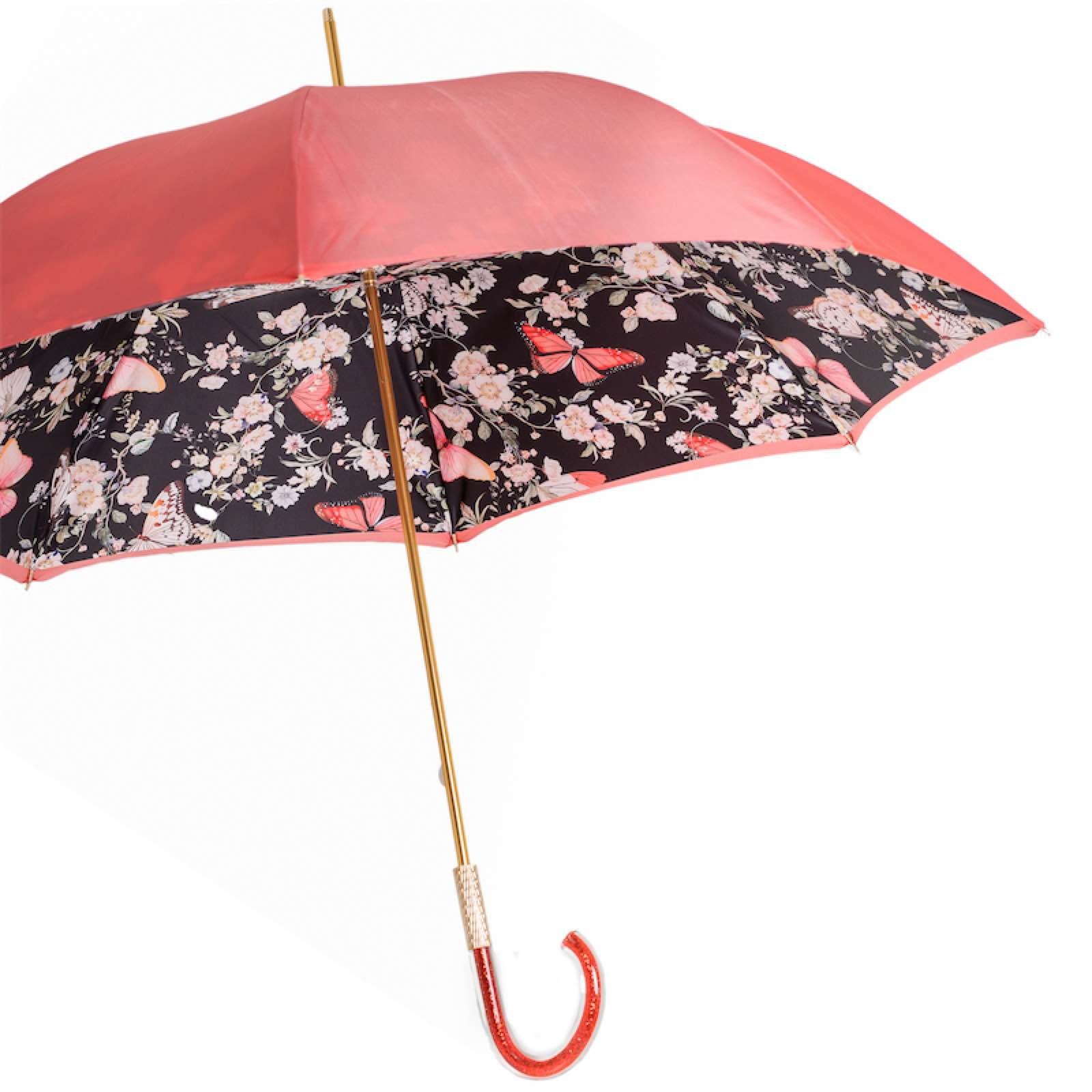 Coral Tint Umbrella – Handmade Italian Rain Umbrella with Butterfly Pattern