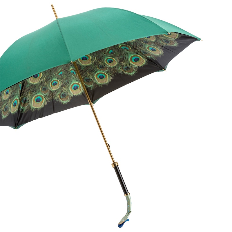 Luxury Peacock Umbrella – Double Cloth, Manual Open, Enameled Brass Handle