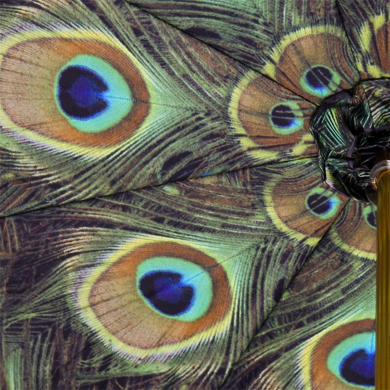 Black Double Cloth Umbrella – Italian Handcrafted Rain Gear with Peacock Pattern Lining