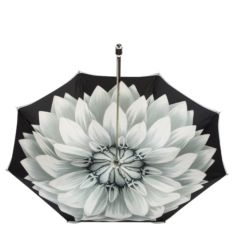 Silver Dahlia Umbrella – Handmade Italian Double Cloth Canopy | Stylish Rain Accessories