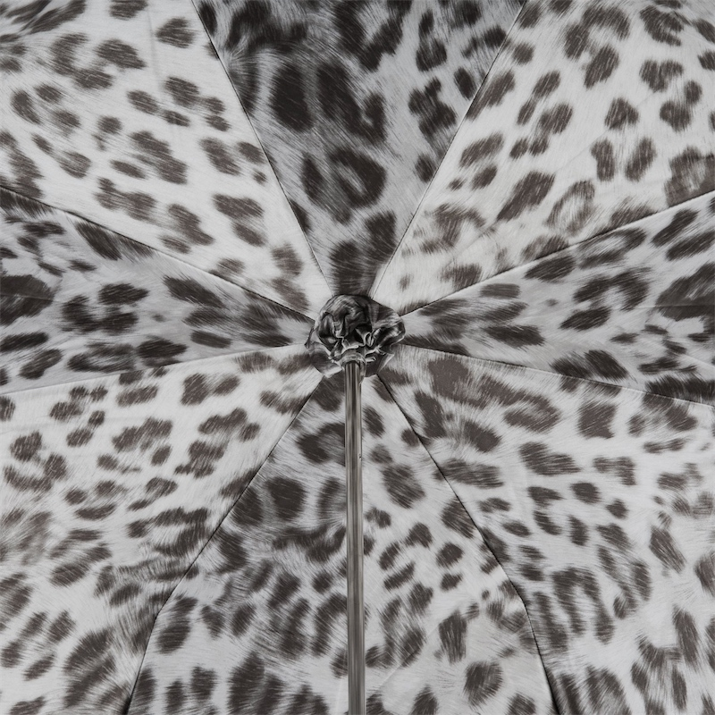 Luxury Animalier Umbrella – Black and White Double Cloth Canopy with Silver Skull Handle