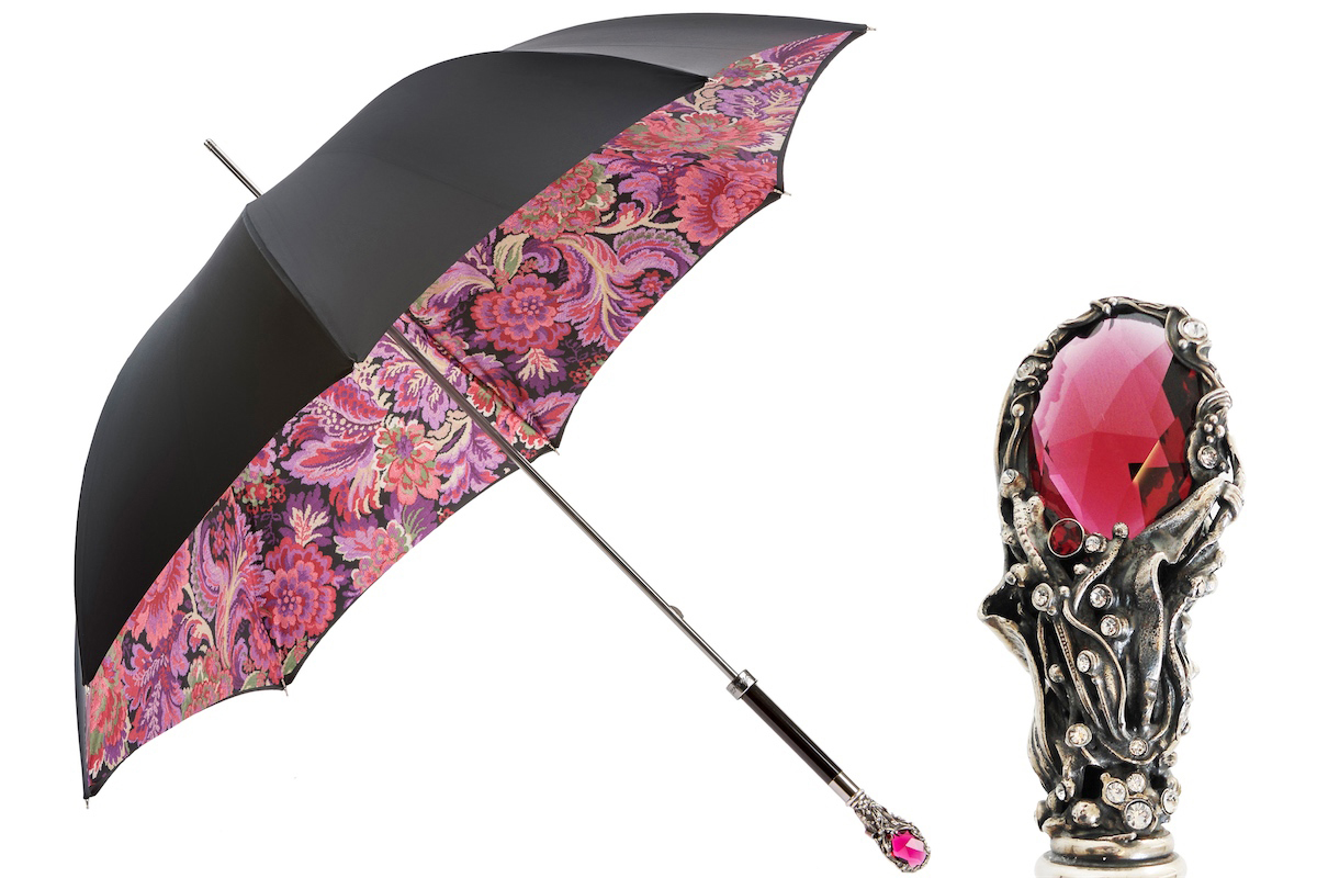Luxury Red Gem Umbrella – Handmade Italian Fashion Statement With Durable Polyester Canopy