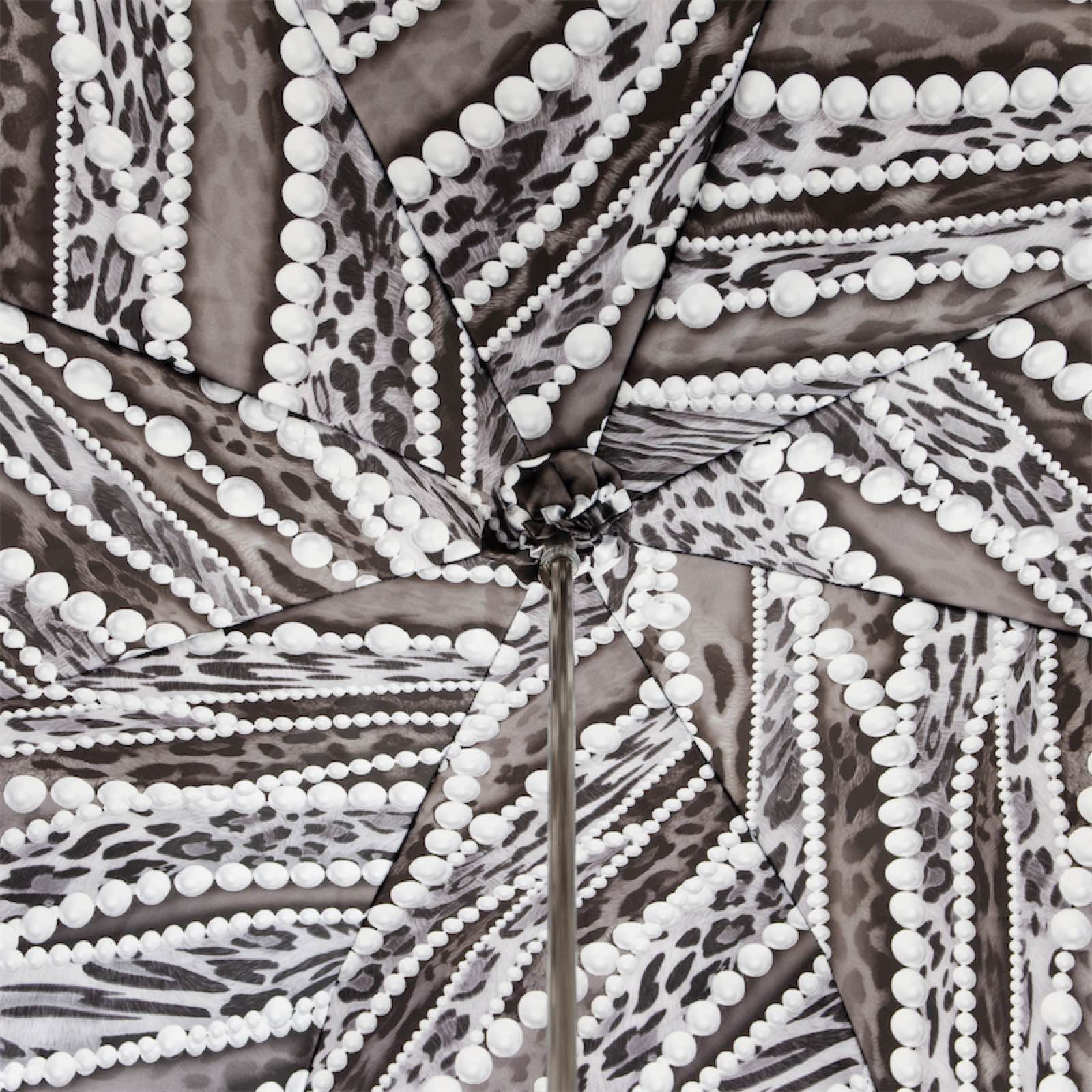 Leopard Print Umbrella – Manual Open Rain Umbrella with Grey Pearl Accents