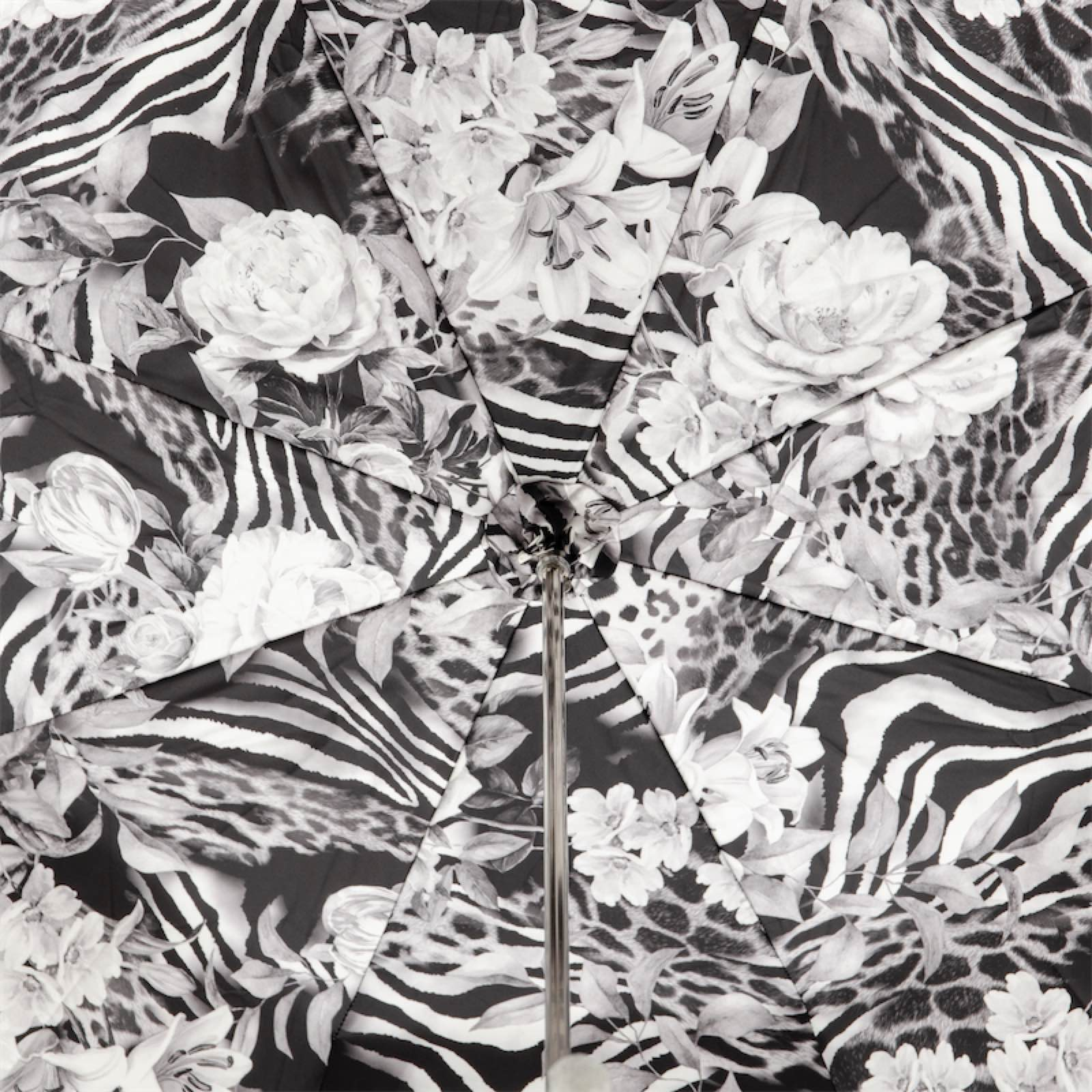 Luxury Italian Umbrella – Handcrafted Animal Print Canopy with Silver Rose Accents