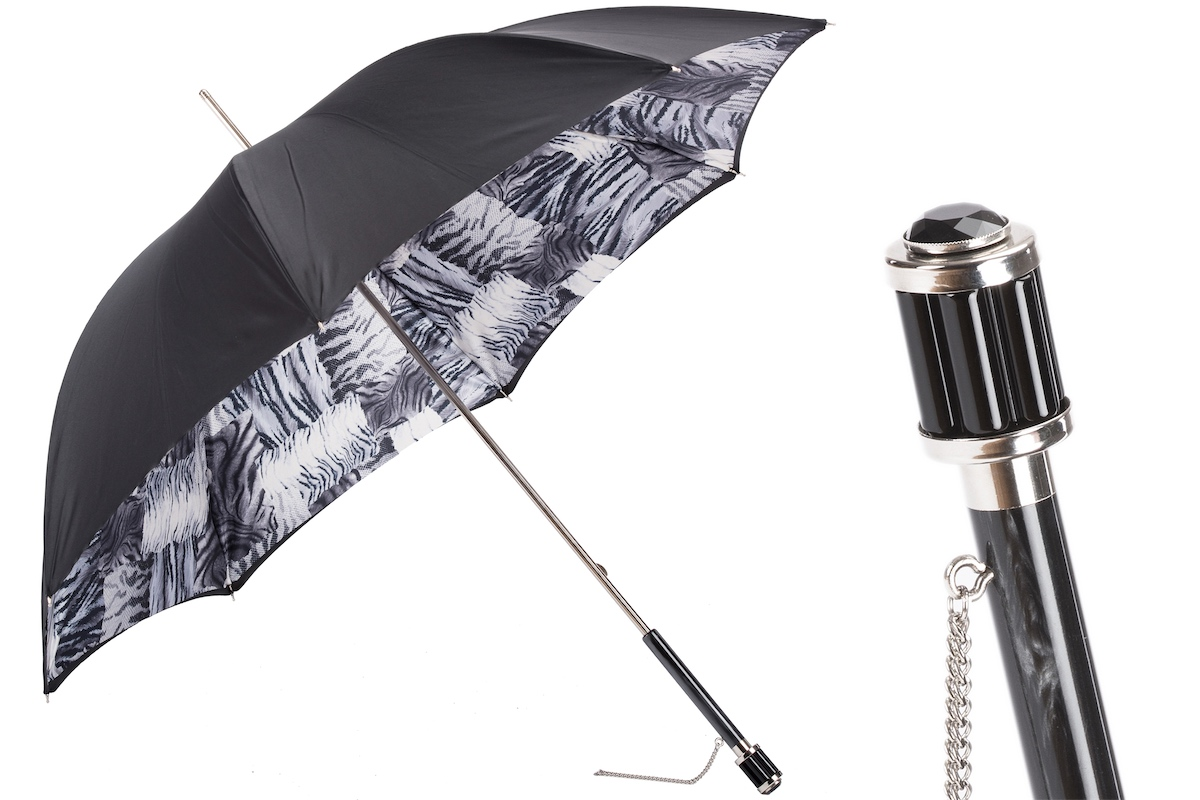 Animalier Umbrella – Black White Double Cloth Manual Open With Acetate Handle