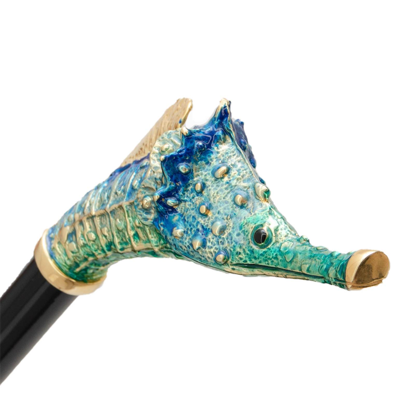 Seahorse Brass Umbrella – Italian Handmade Double Cloth Rain Umbrella With Enameled Handle