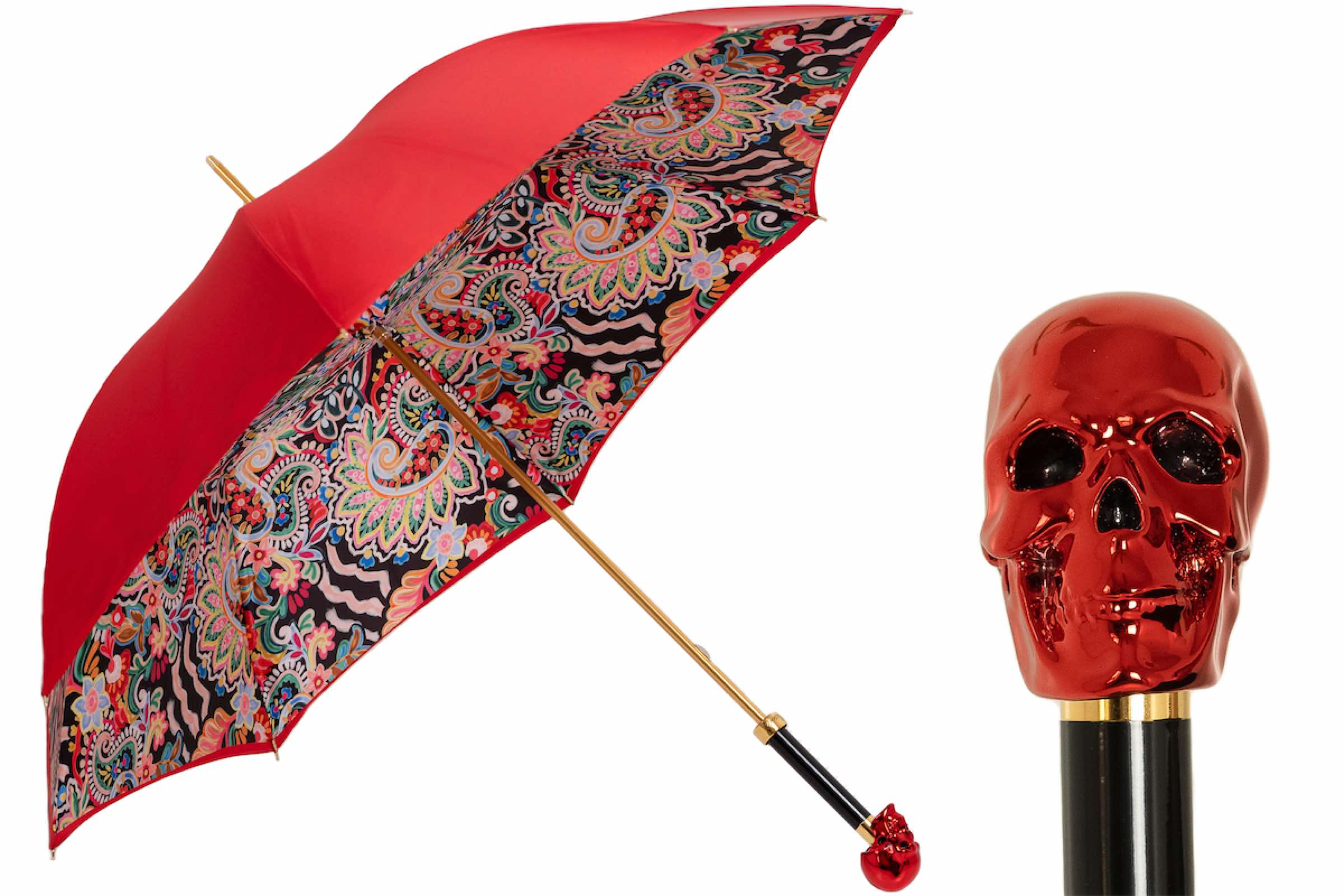 Red Skull Umbrella – Handmade Italian Luxury Rain Umbrella with Resin Handle