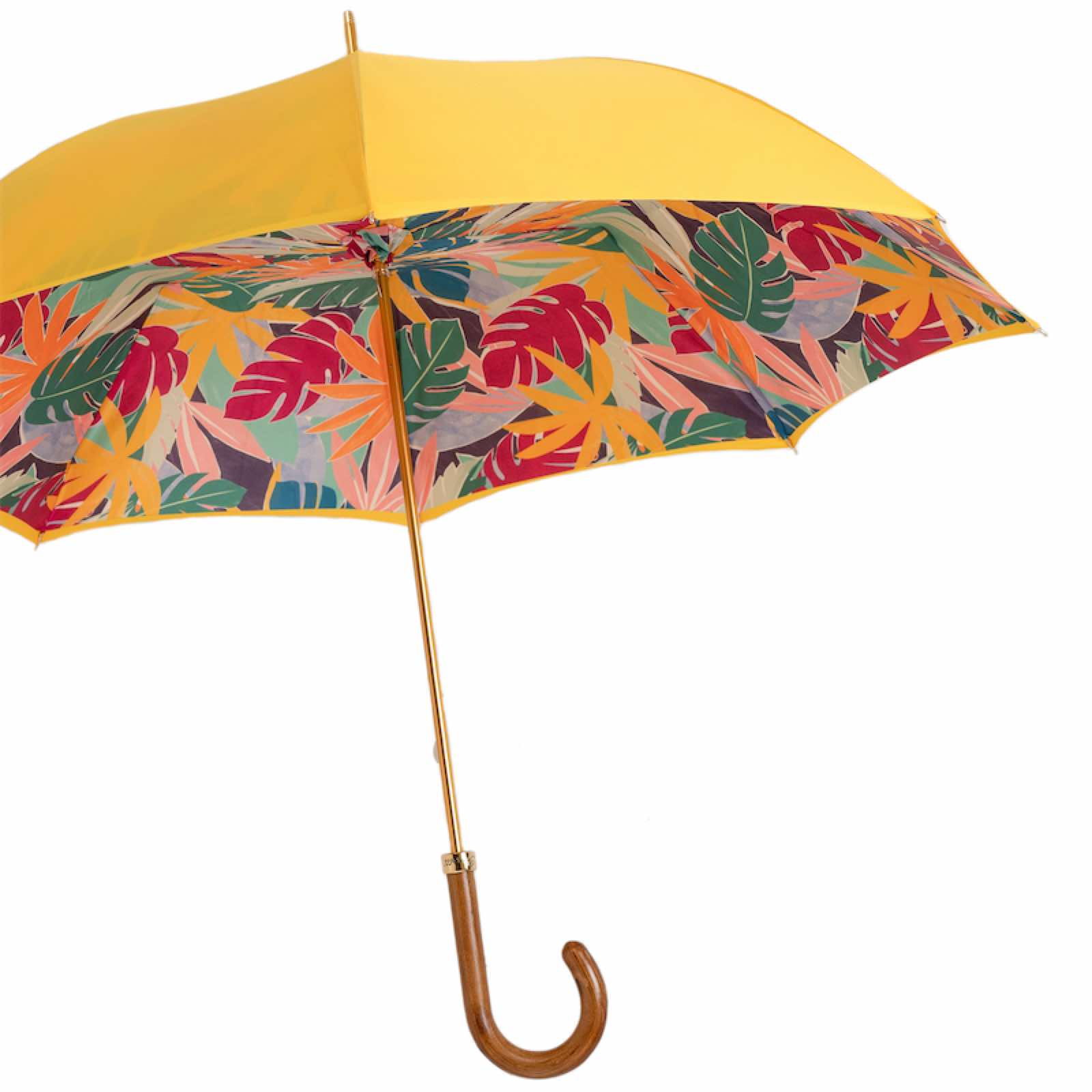 Yellow Tropical Umbrella – Handmade Italian Rain Umbrella With Wooden Handle