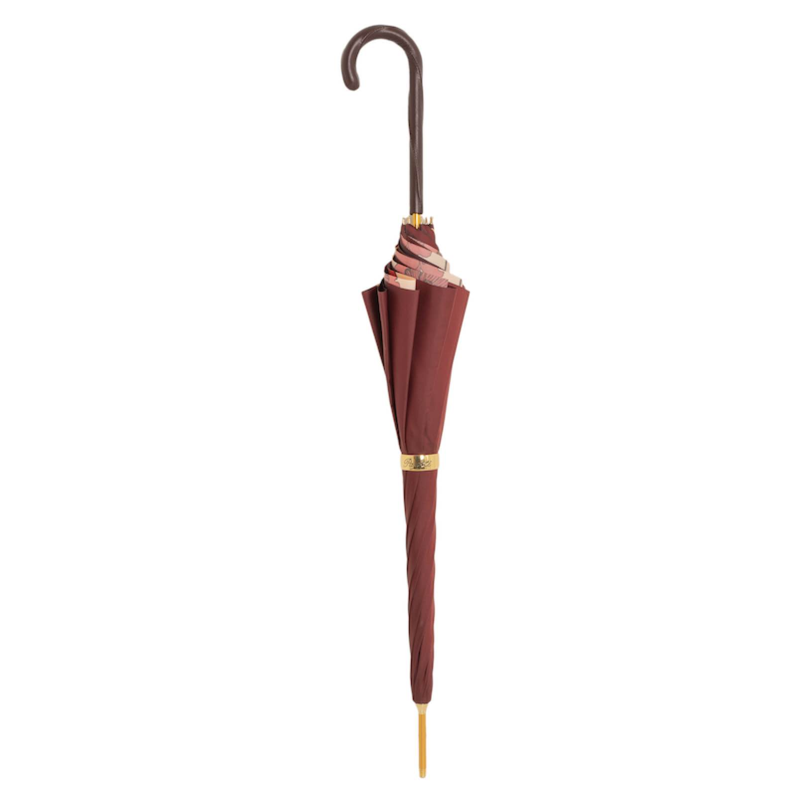 Leather Handle Umbrella – Flowered Burgundy Manual Opening Rain Gear for Women