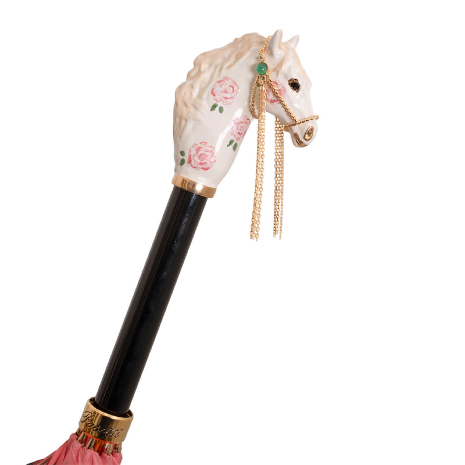 Designer Brass Umbrella – Pink Enameled Handle, Manual Opening, Italian Handmade Rain Gear