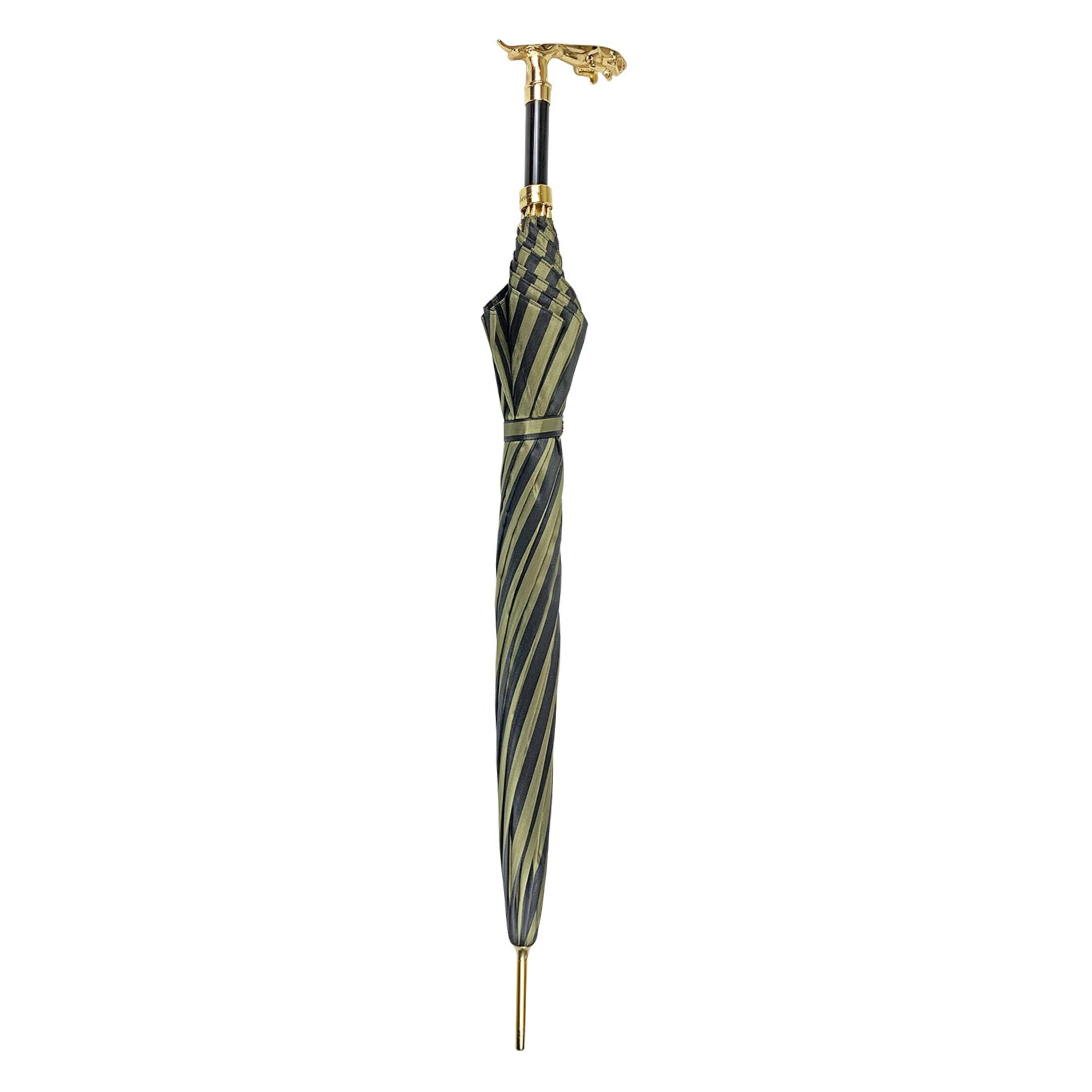 Black Pinstripe Umbrella – Luxury Men's Rain Gear with 24K Gold Handle & Automatic Opening