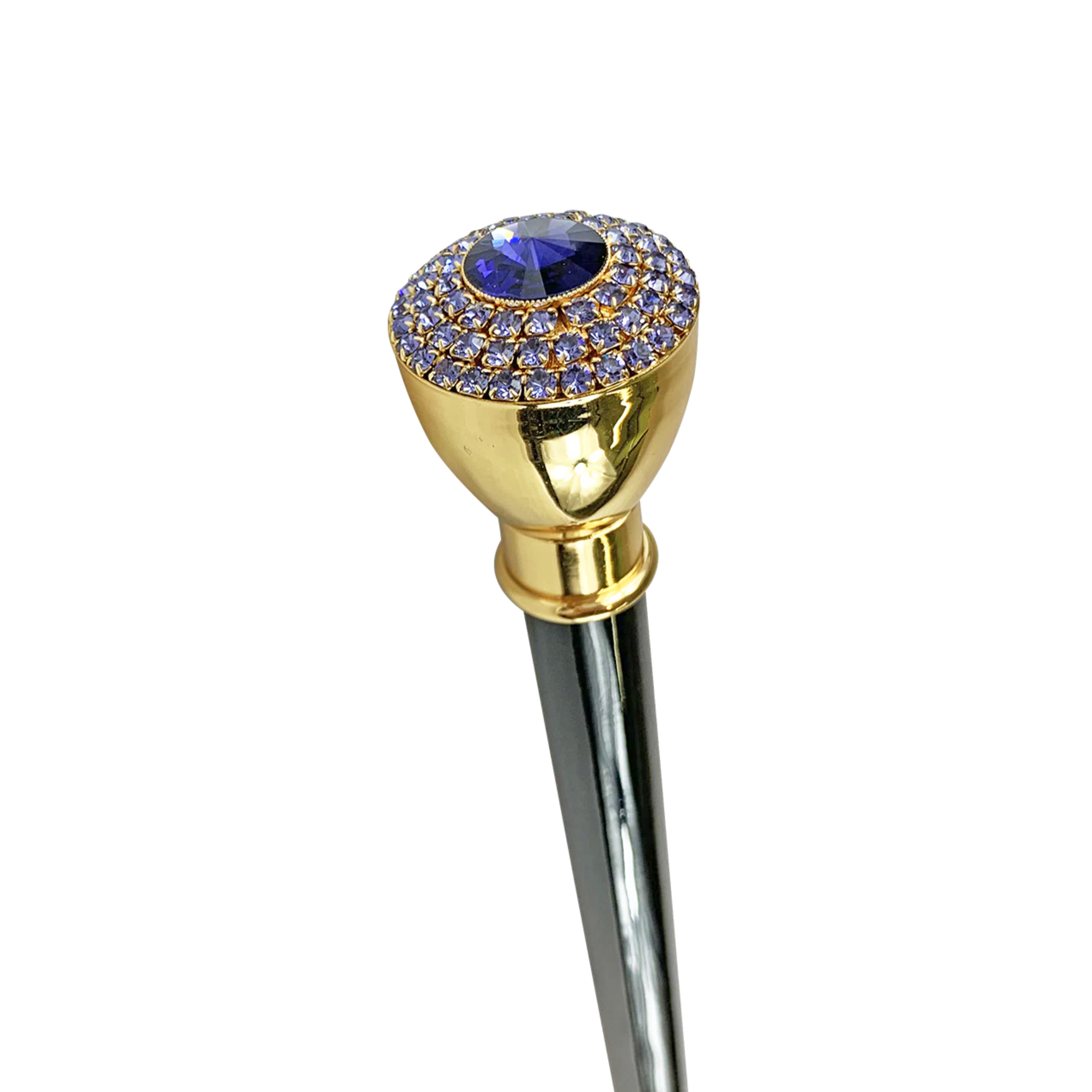 Luxury Walking Cane – Gold Plated Cane with Tanzanite Crystal & Black Beech Wood Shaft