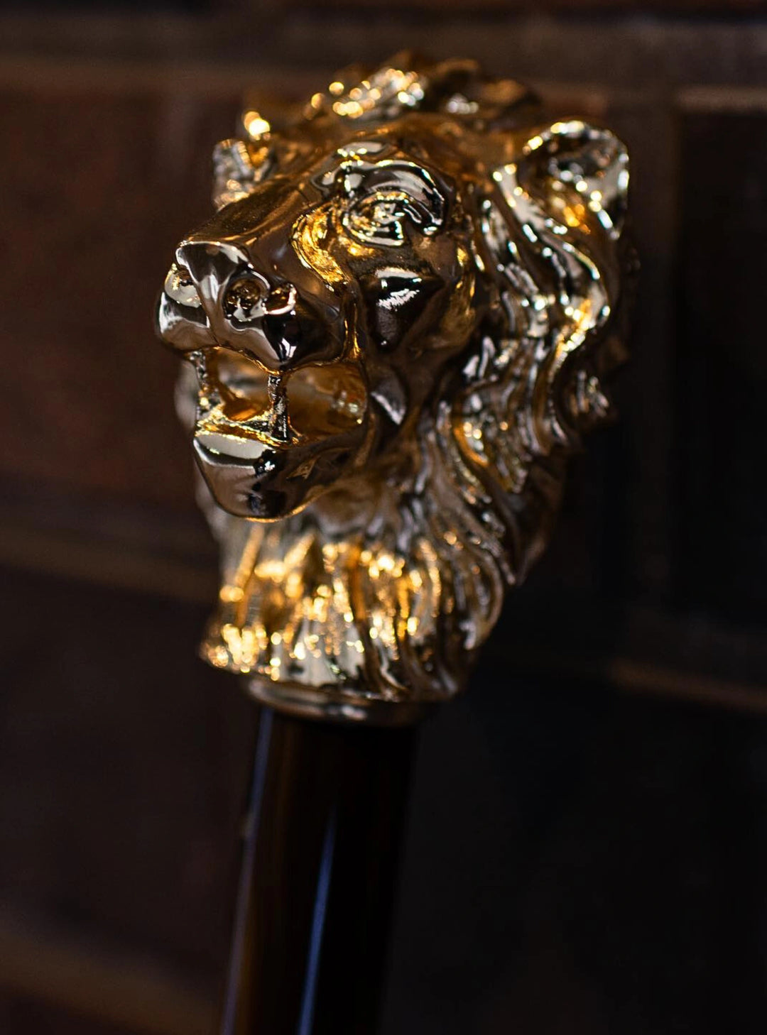 Black Umbrella – Handmade Italian Luxury Rain Umbrella with Gold Lion Handle