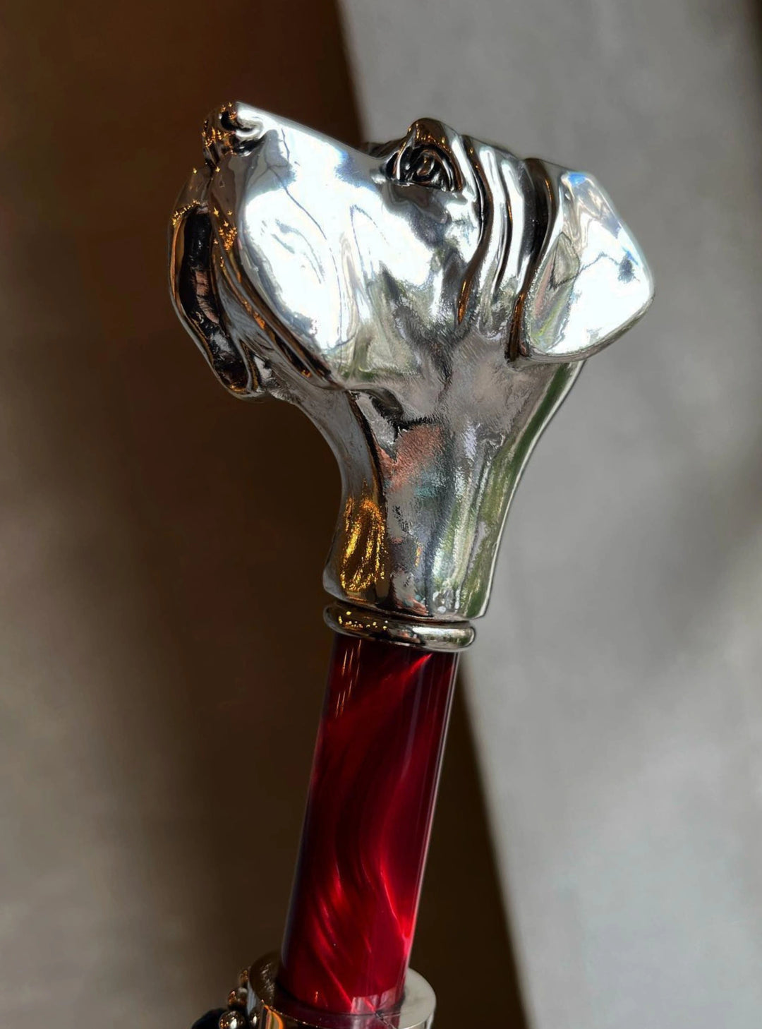 Folding Automatic Umbrella – Polka Dot Labrador Design | Italian Luxury, Silver Handle