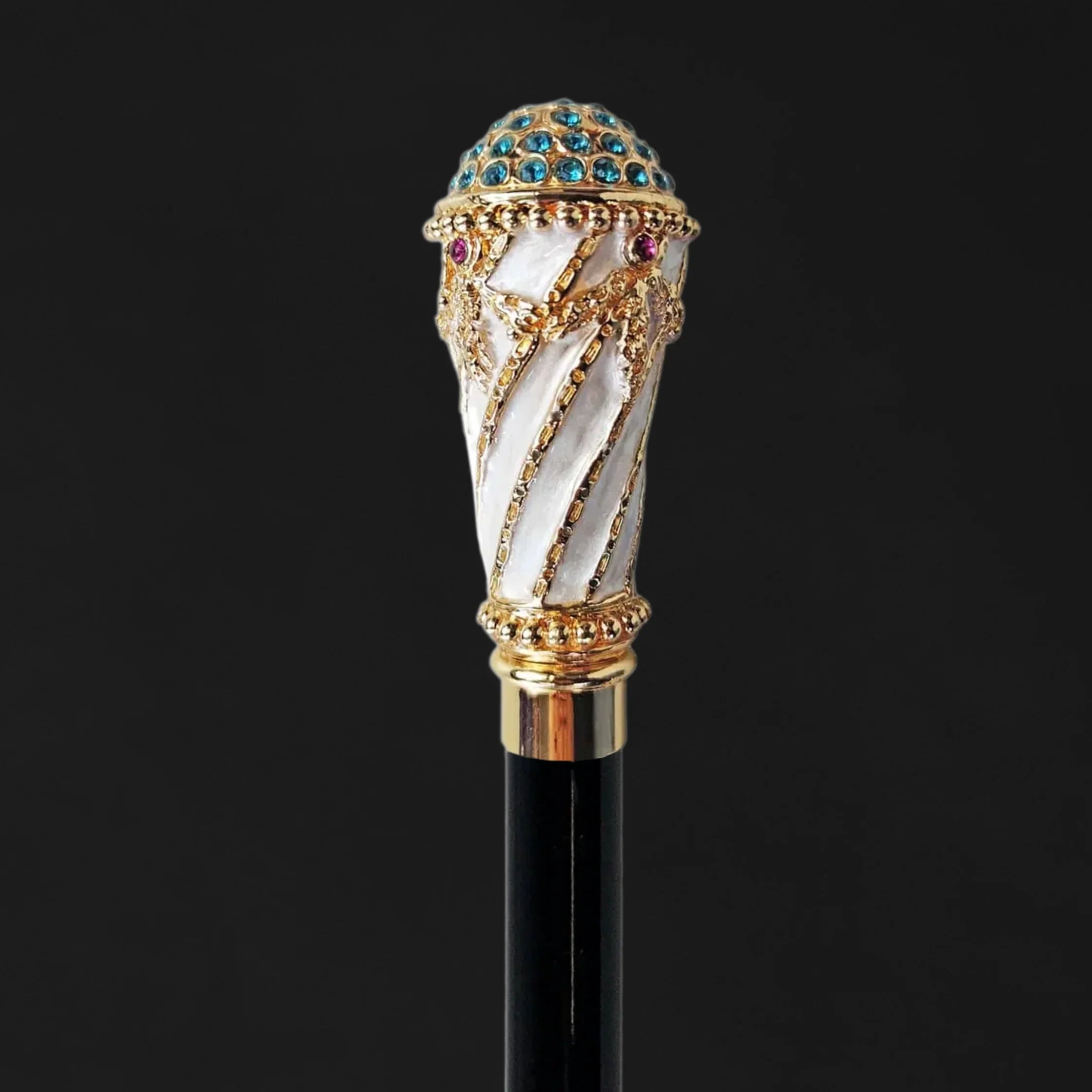 Luxury Gold Walking Cane – Hand-Painted Art Cane with Swarovski Crystals & Black Beech Wood