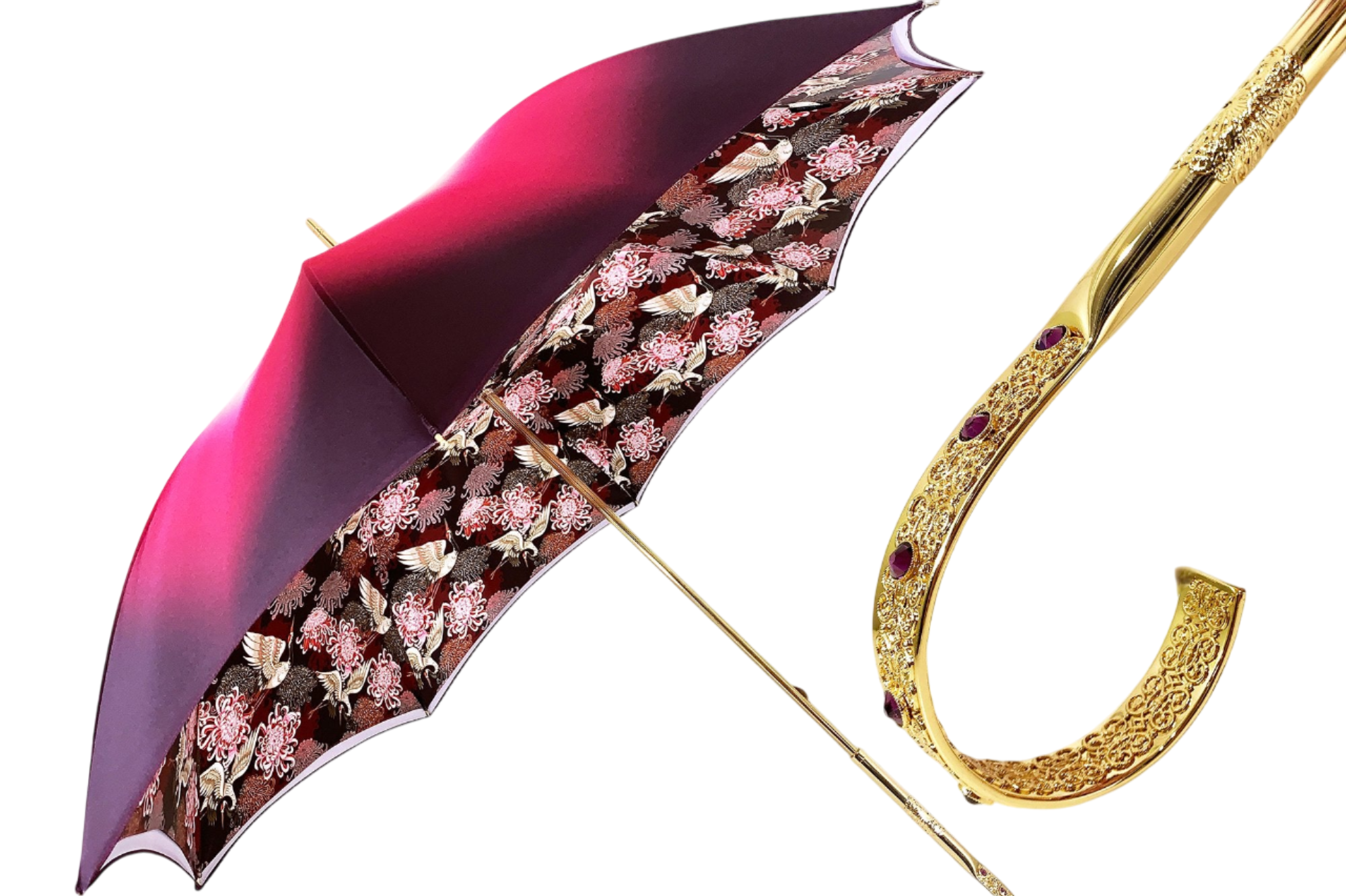 Double Cloth Umbrella – Handmade Italian Rain Gear with Swarovski Crystals & 24K Gold