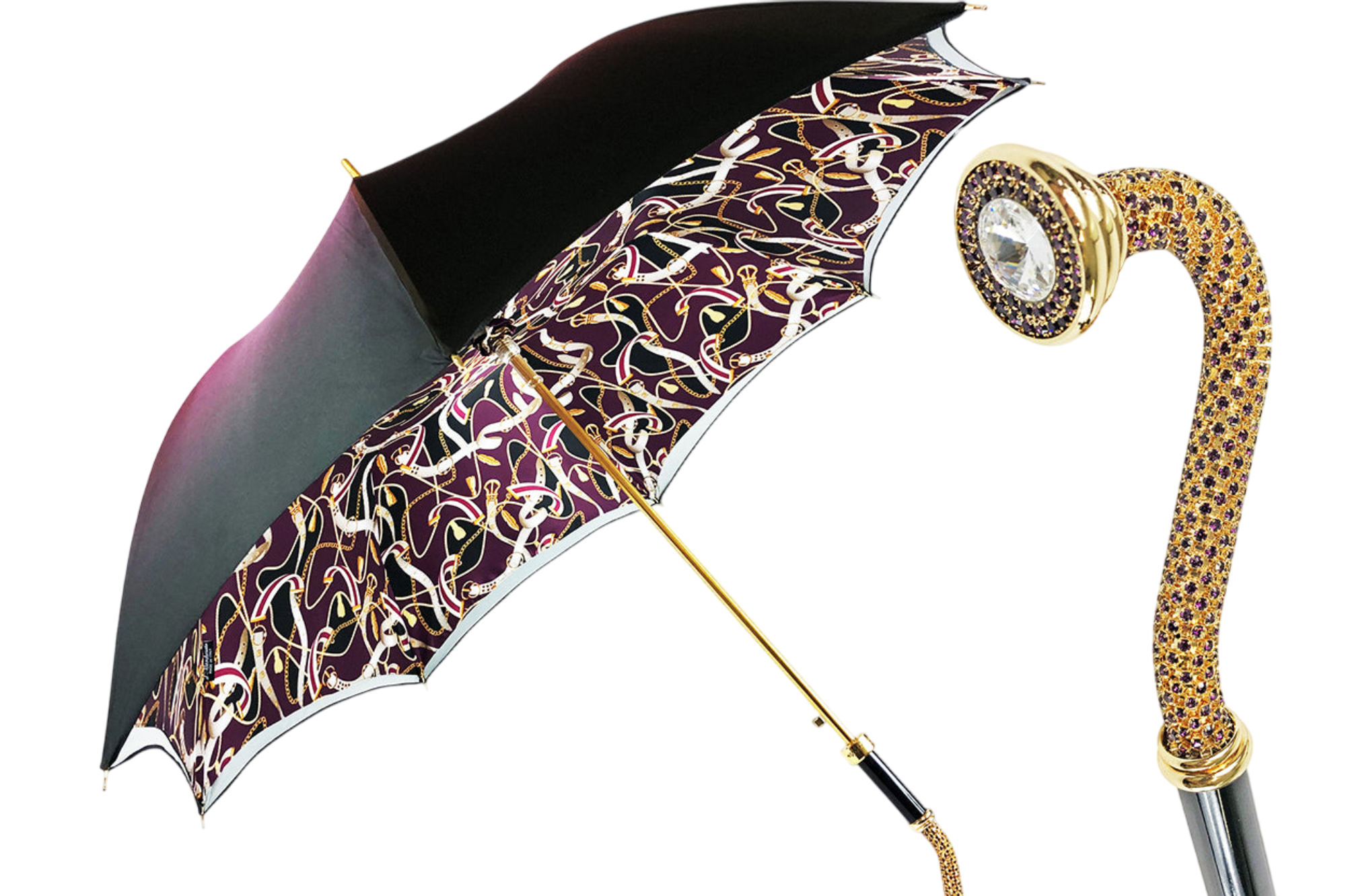 Amethyst Elegance Umbrella – Luxury Rain Umbrella with Amethyst Crystal Handle & 24K Gold-Plated Accessories