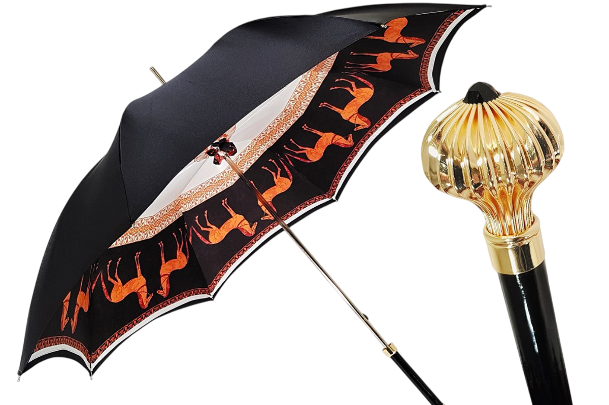 Double Cloth Umbrella – Women's Rain Umbrella with Elegant Horses Print & UV Protection