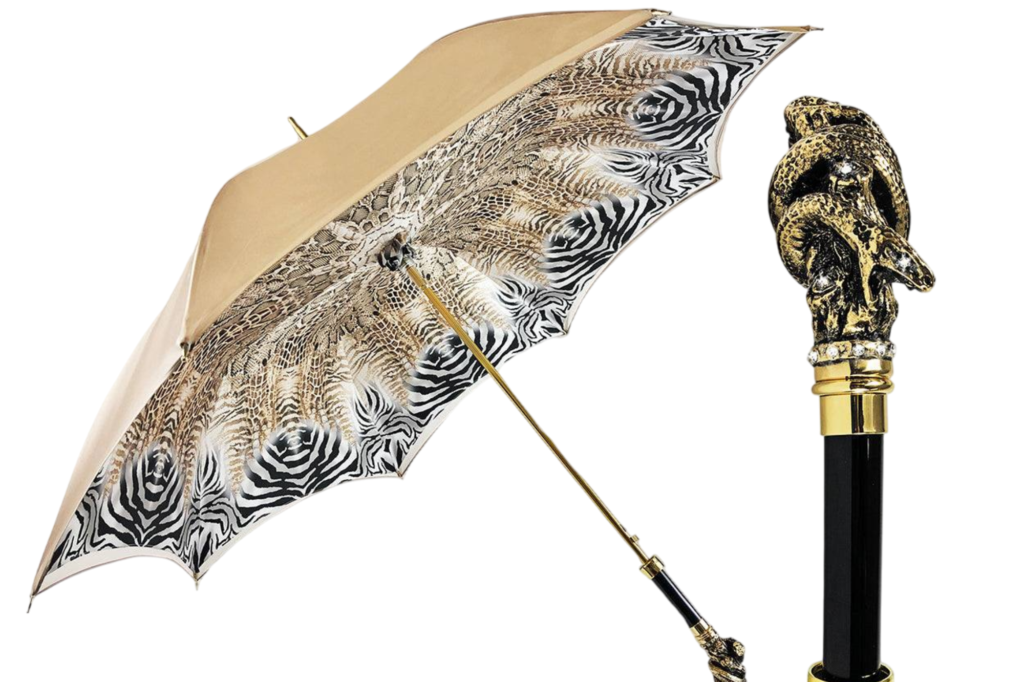 Animalier Umbrella – Luxury Rain Umbrella with Gold Snake Handle & Swarovski Crystals