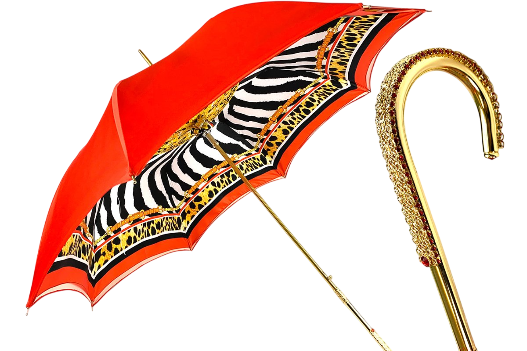 Double Cloth Umbrella – Handmade Italian Leopard Print With 24K Gold Handle