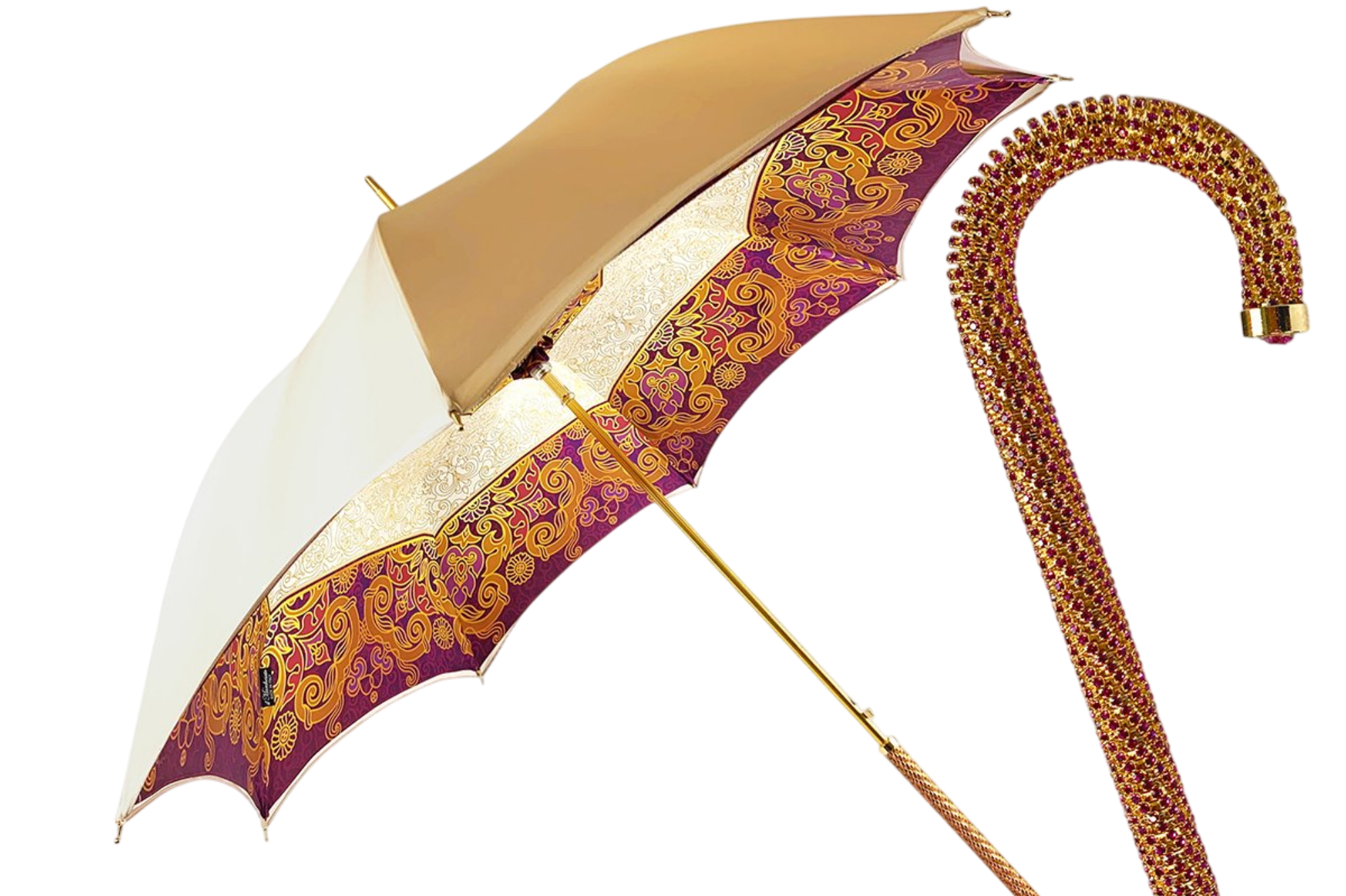 Cream Double Fabric Umbrella – Luxury Rain Umbrella with Gold Plated Handle & UV Protection
