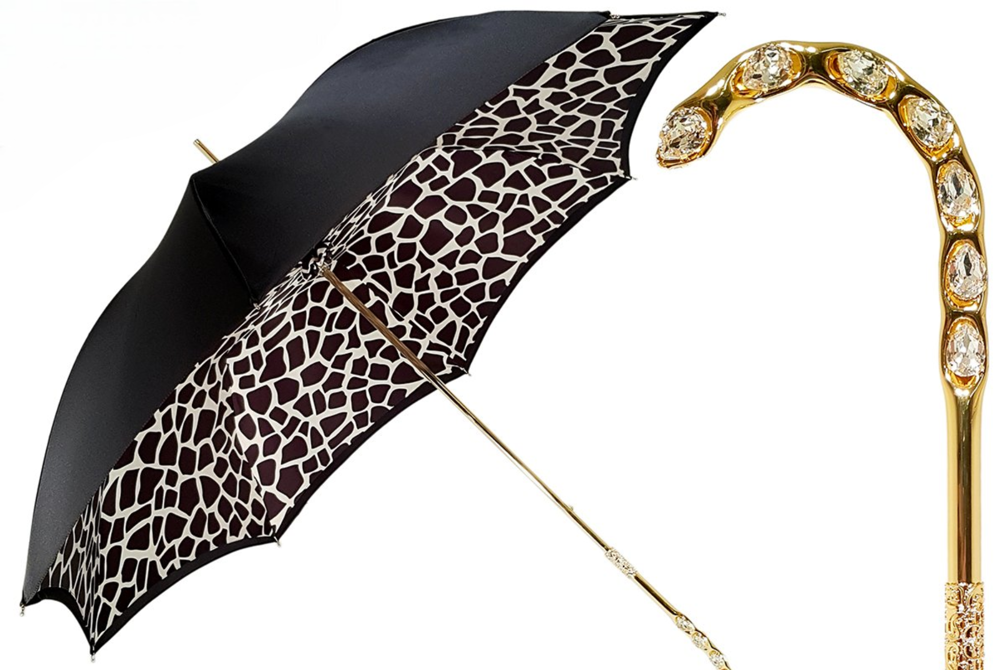 Double Canopy Umbrella – Handmade Italian Black White Plaid Rain Gear